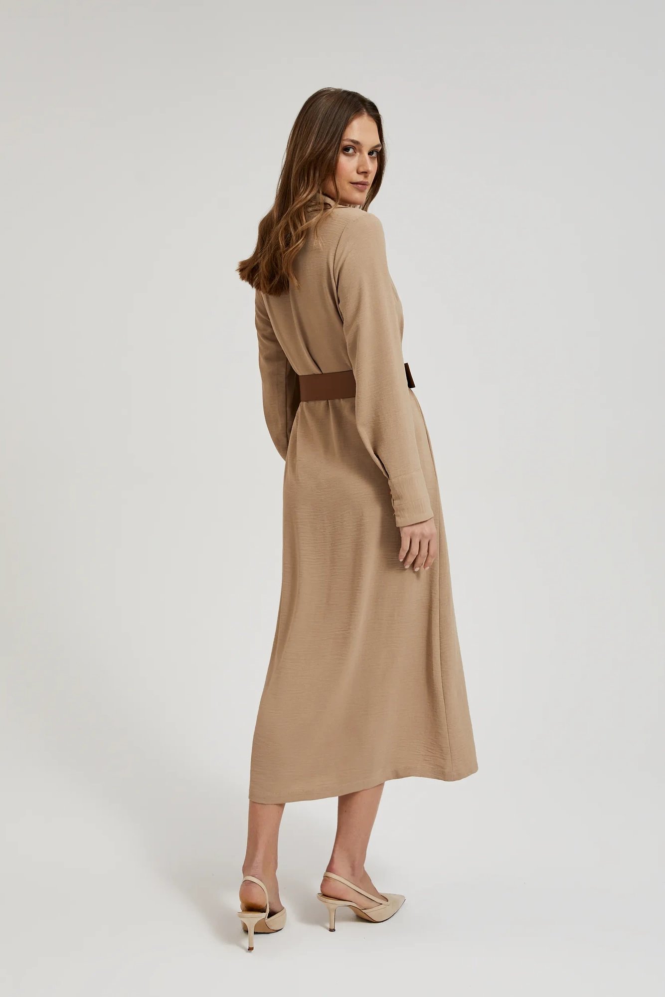 Marisse Beige Midi Dress With A Wide Belt
