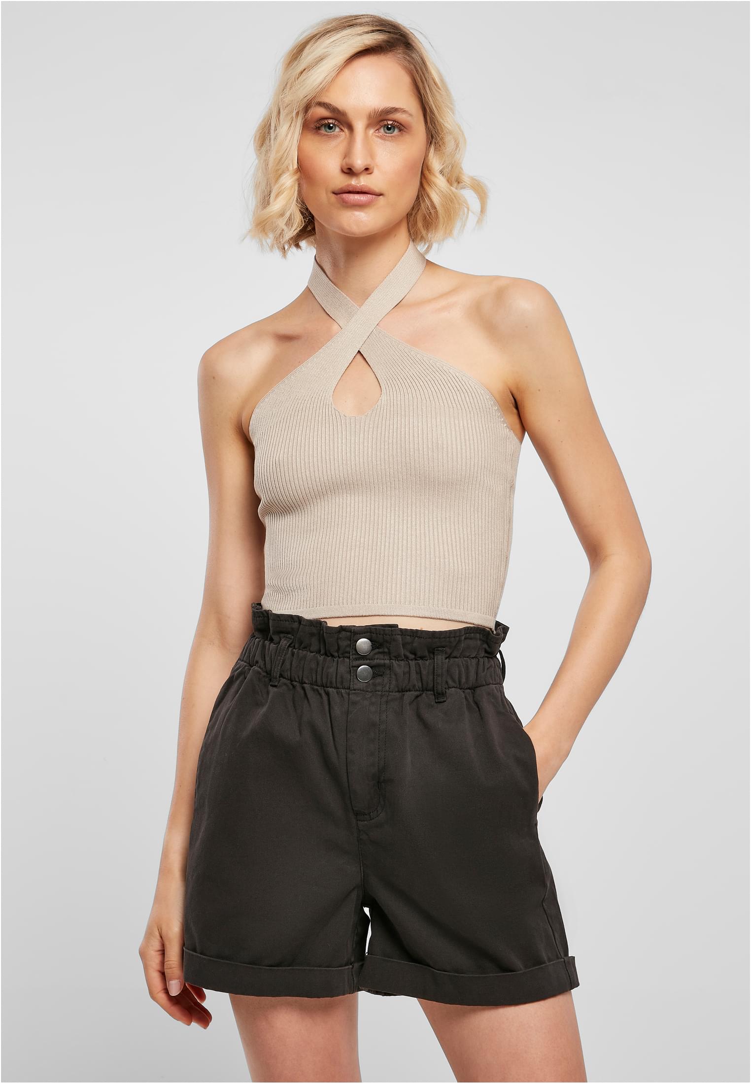 Women&#039;s crossed neck warmer Top lighttaupe