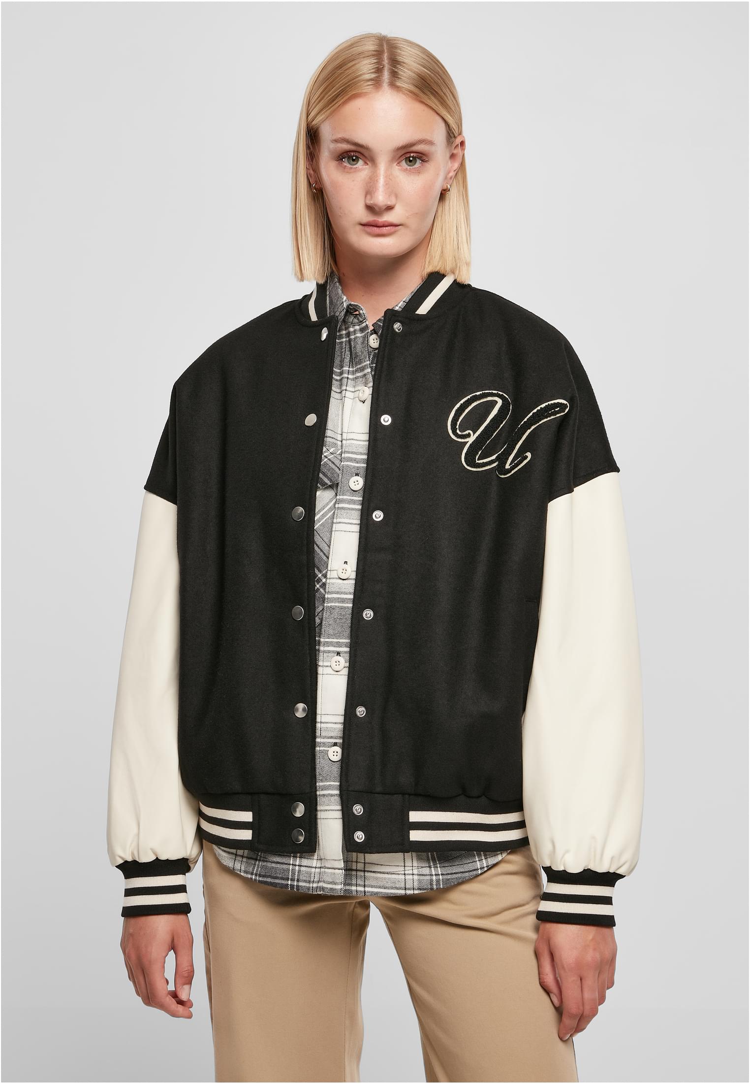 Women&#039;s Oversized Jacket Big U College Black/Light White