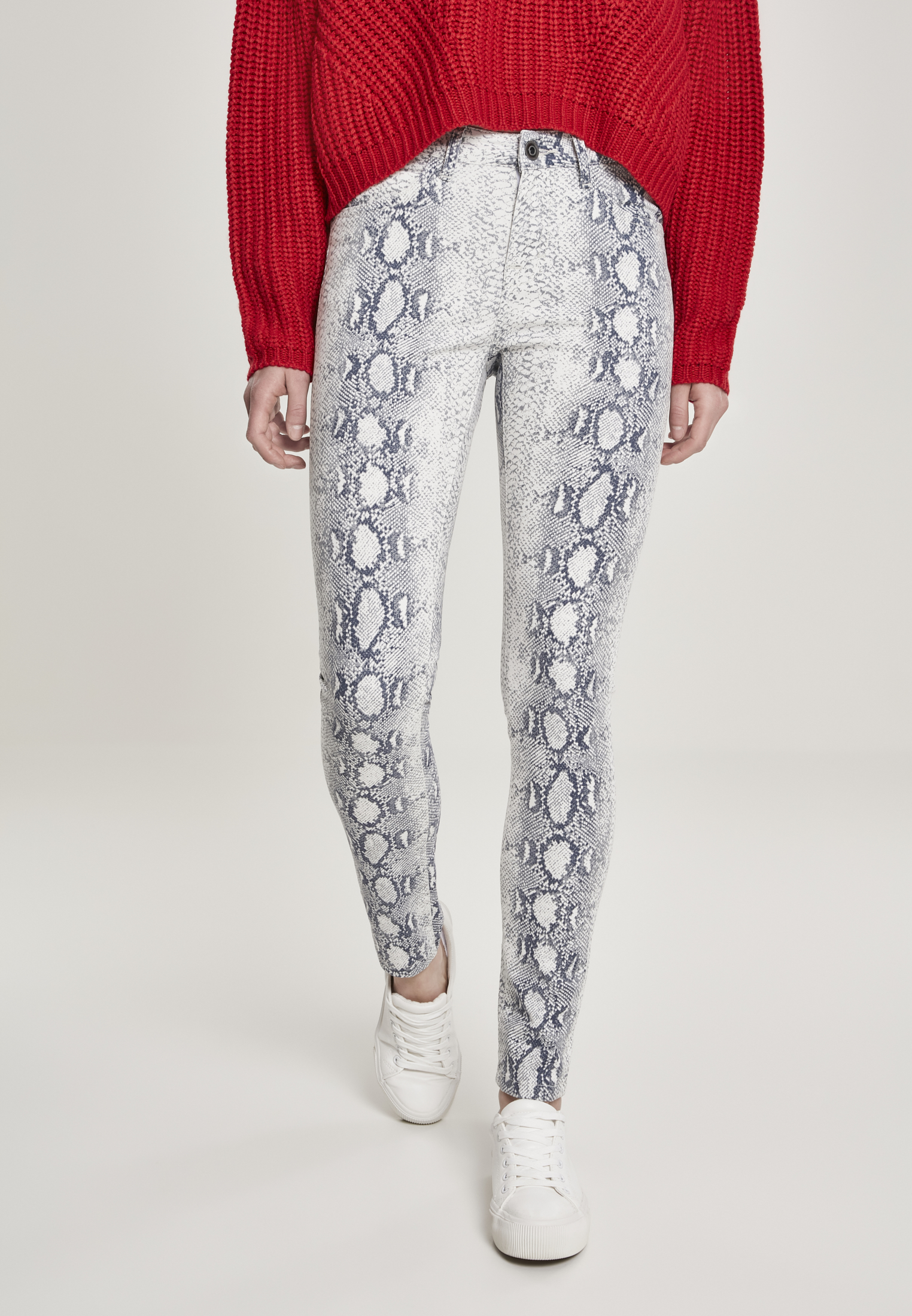 Doamnelor animal Stretch Twill Skinny Pantaloni offwhite șarpe