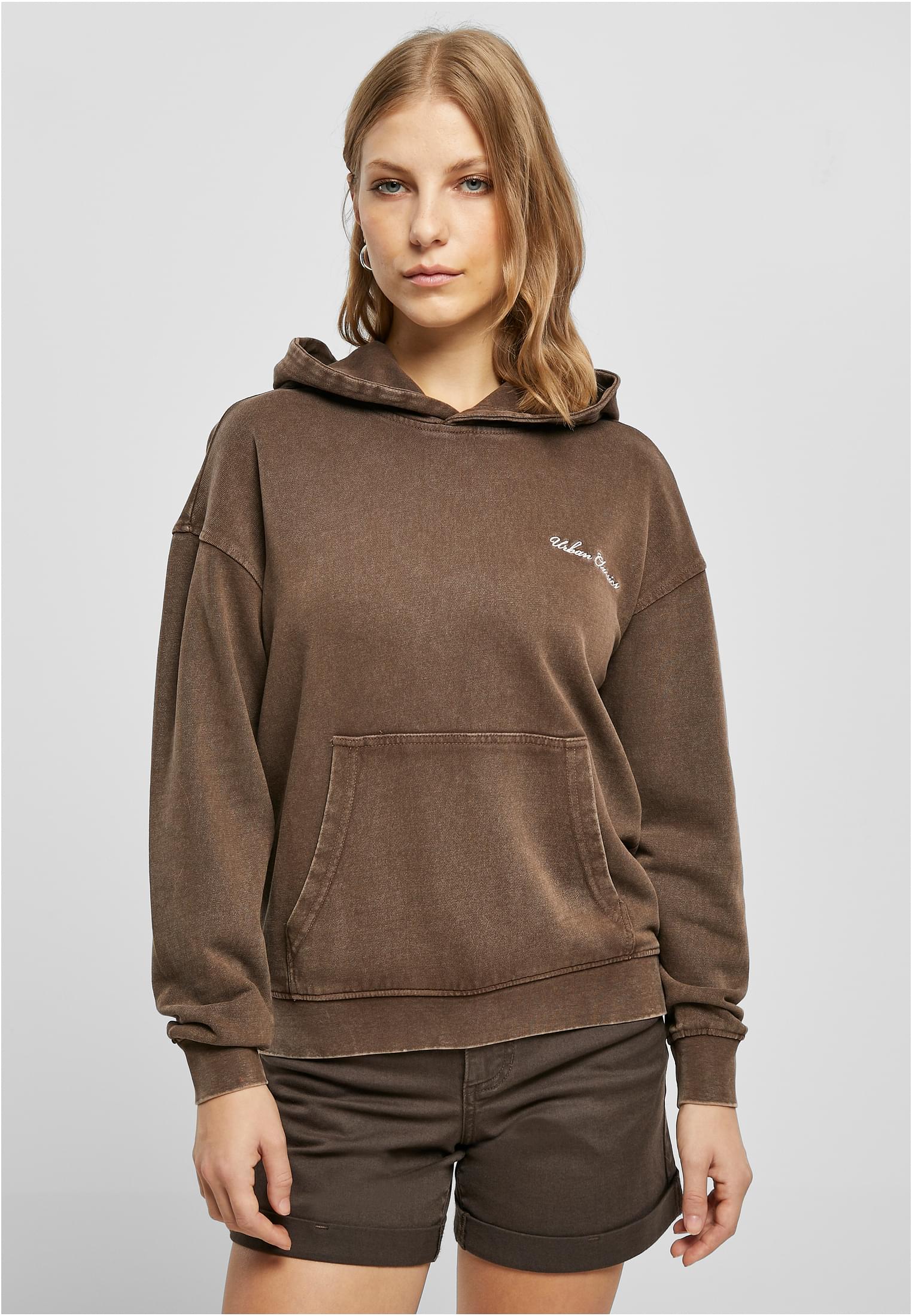 Women&#039;s small embroidery Terry Hoody brown