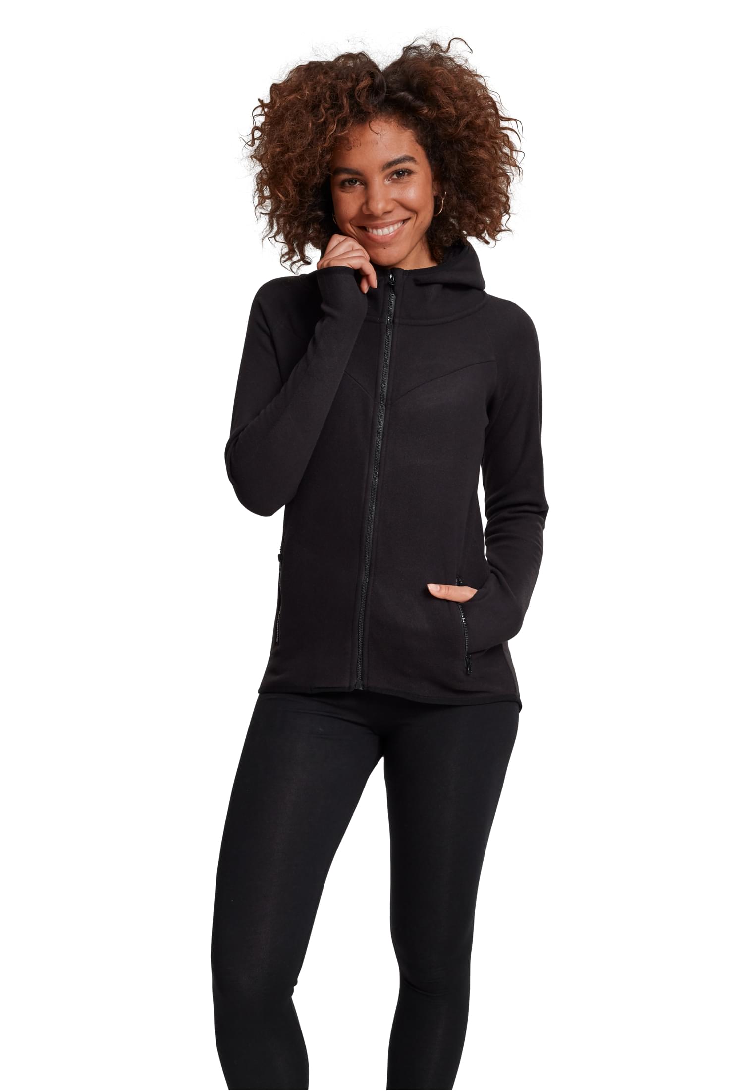 Women&#039;s Polar Fleece Zip-Up Hoodie in Black
