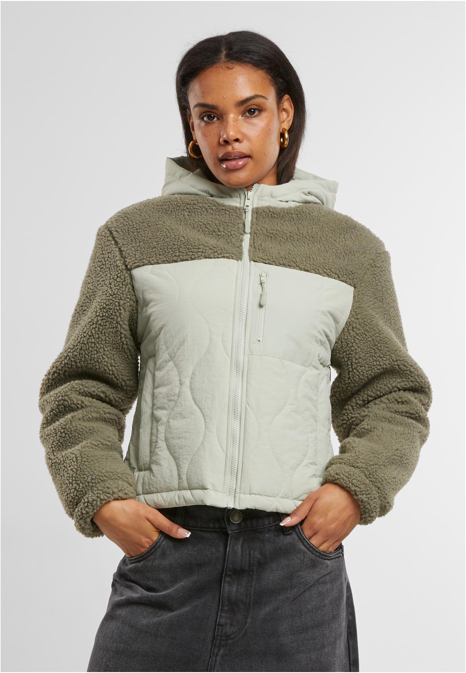 Women's jacket Sherpa Crinkle Nylon Mix light green/stone green