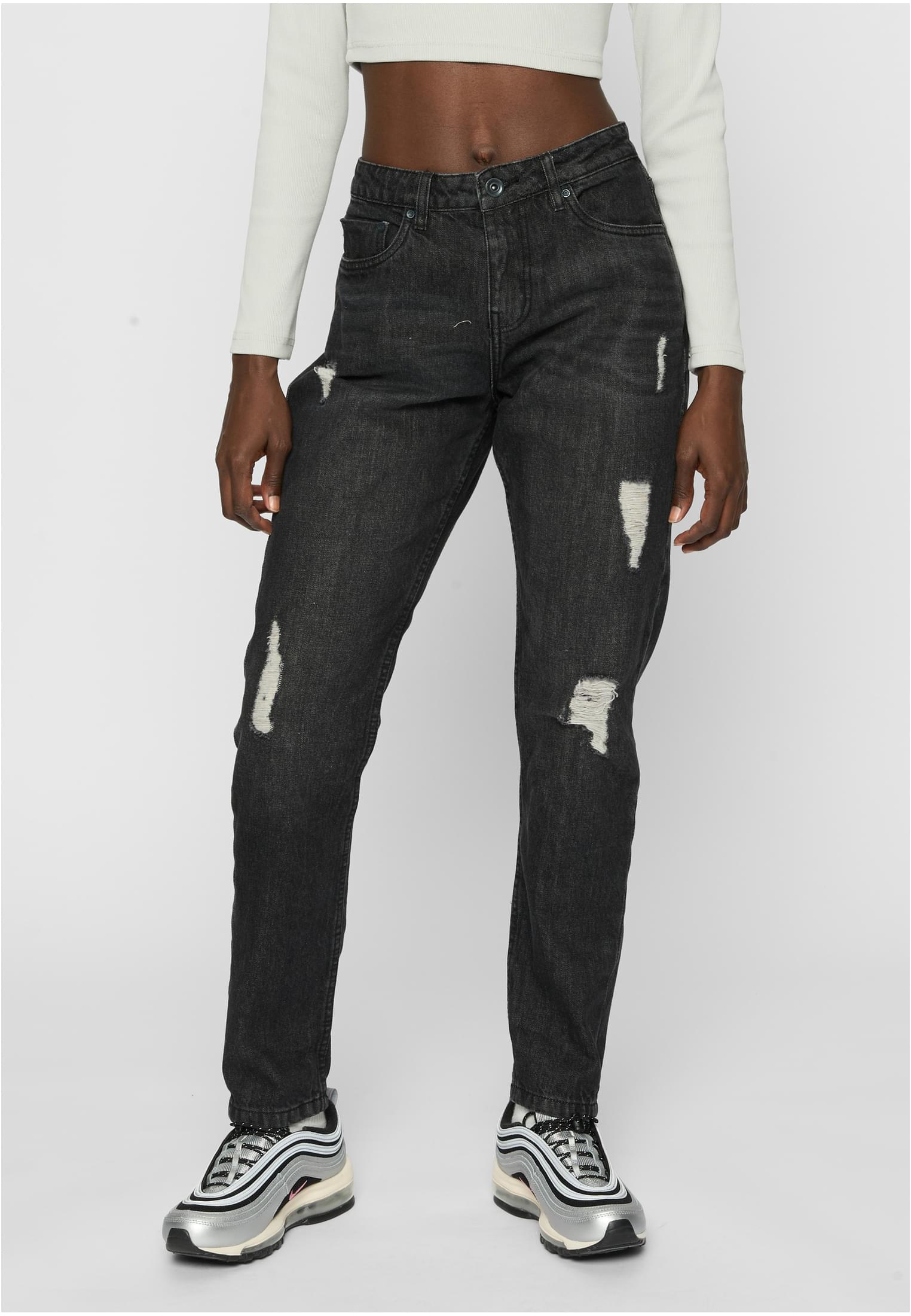 Women&#039;s Boyfriend Denim Pants - Black