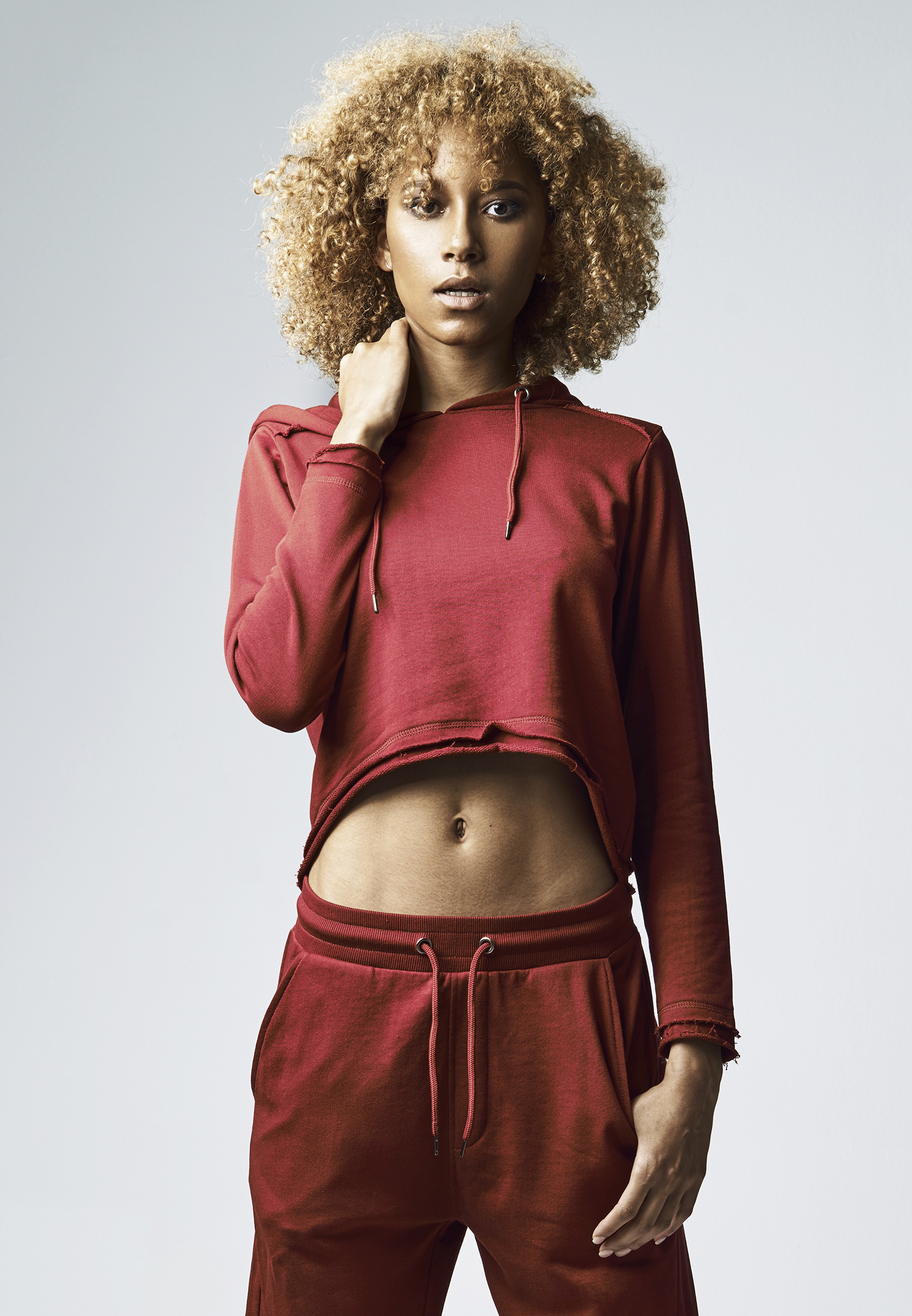 Women's Cropped Terry Hoody Burgundy