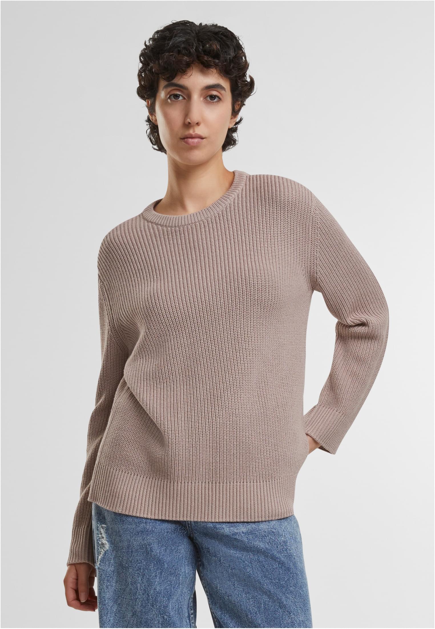 Women&#039;s ribbed knitted sweater powder pink