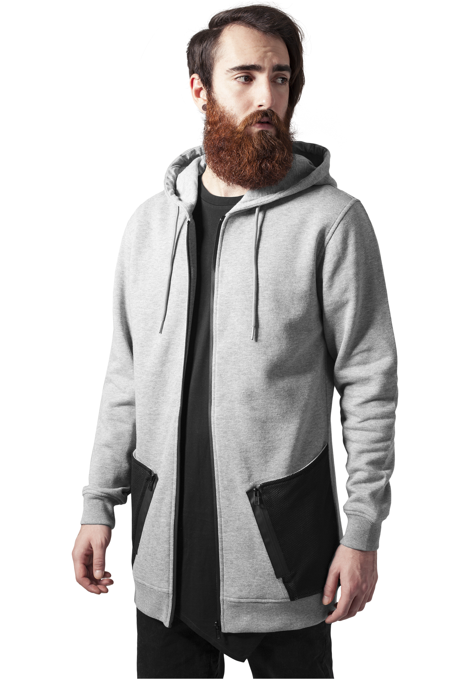 Long Peached Tech Zipper Hoody Grey/Bl