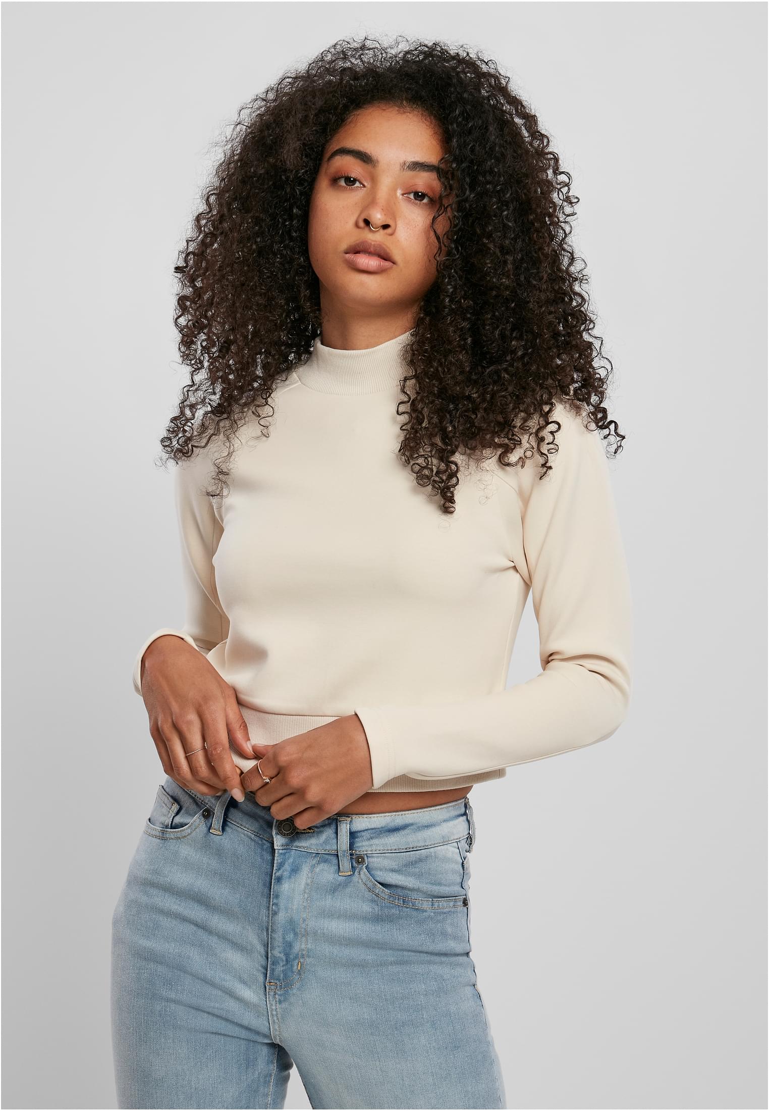 Ladies Interlock Short Turtleneck Crew Sand