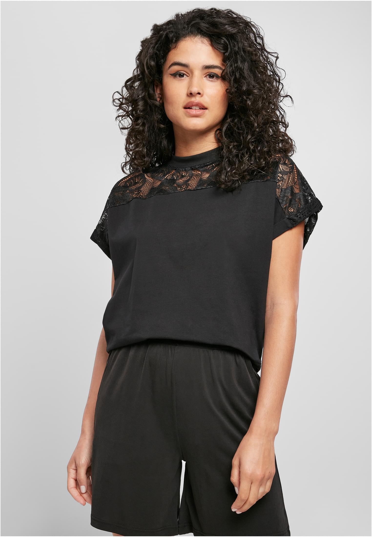 Women's Short Oversized T-shirt With Black Lace