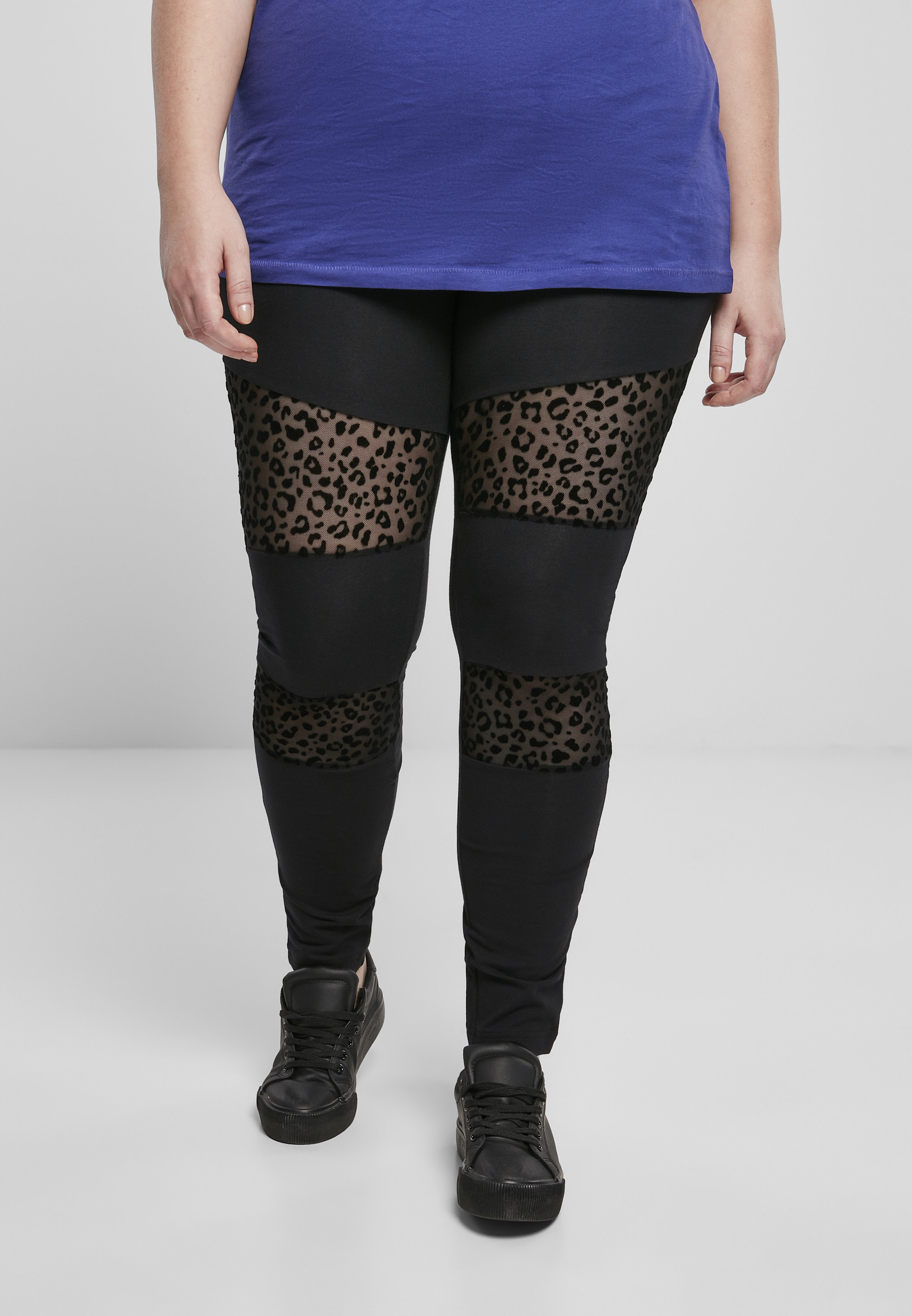 Doamnelor Flock Dantelă Inset Jamggings Negru