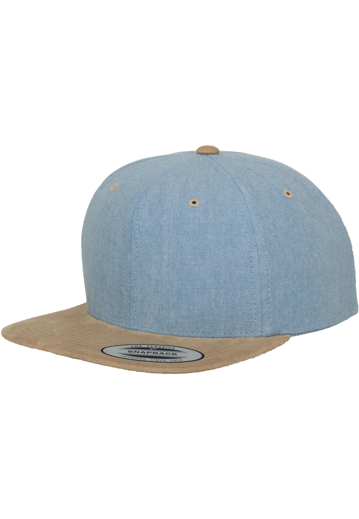 Chambray-Suede Snapback Cap Blue/Beige
