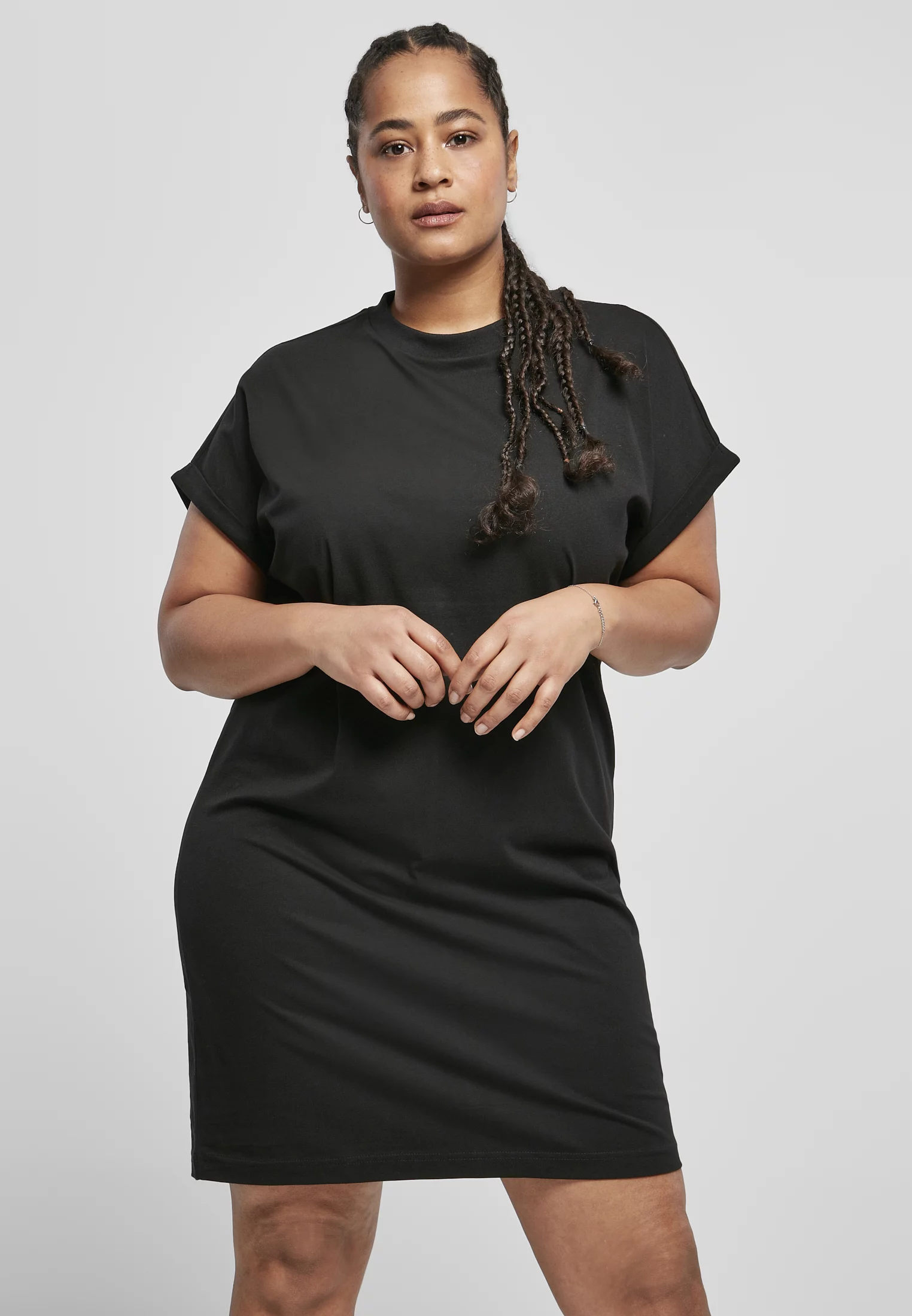 Doamnelor organice din bumbac cut on sleeve Tee Dress Black