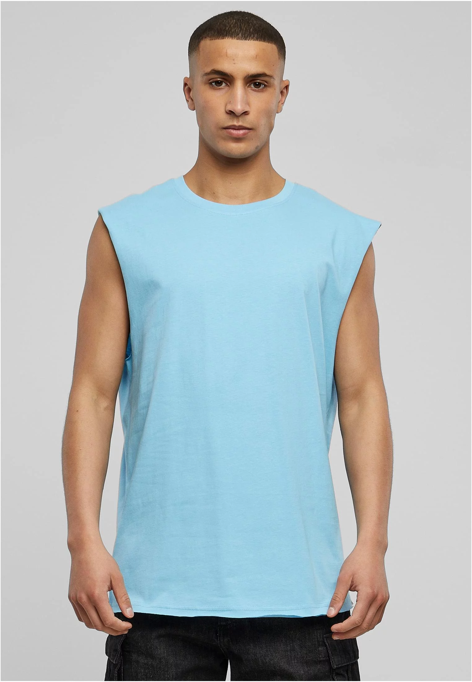 Baltic Blue Sleeveless T-shirt with Open Edge