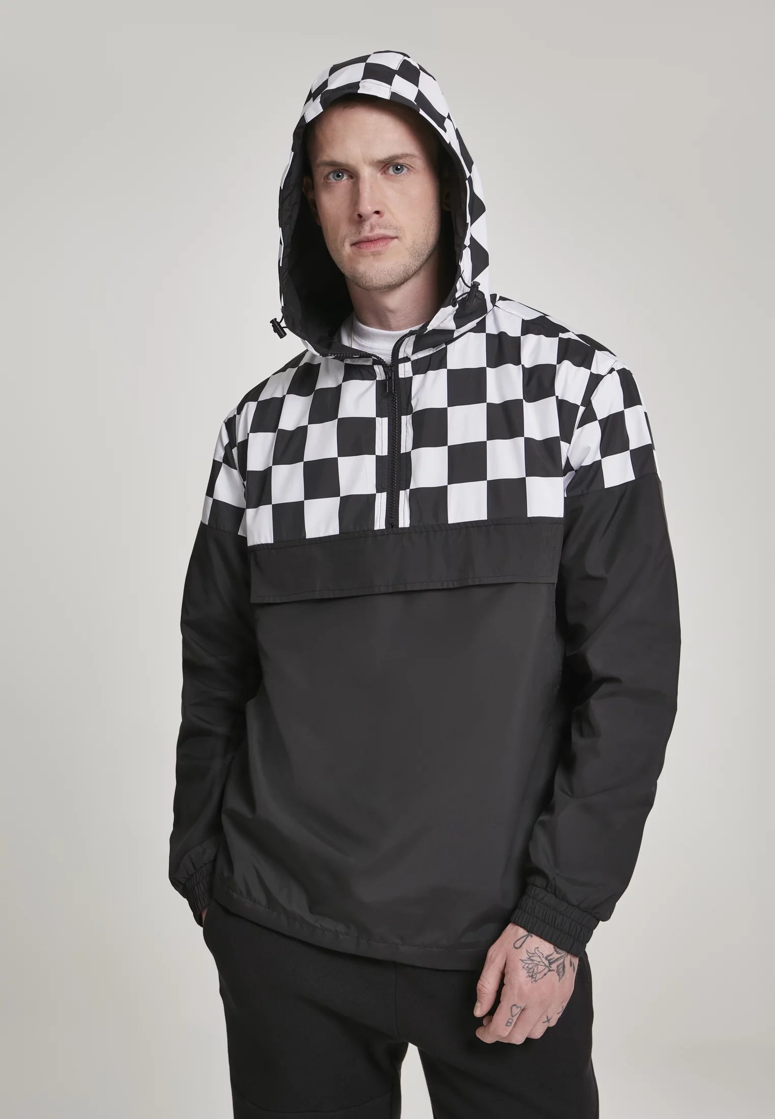 Verificați Pull Over Jacket BLK / șah