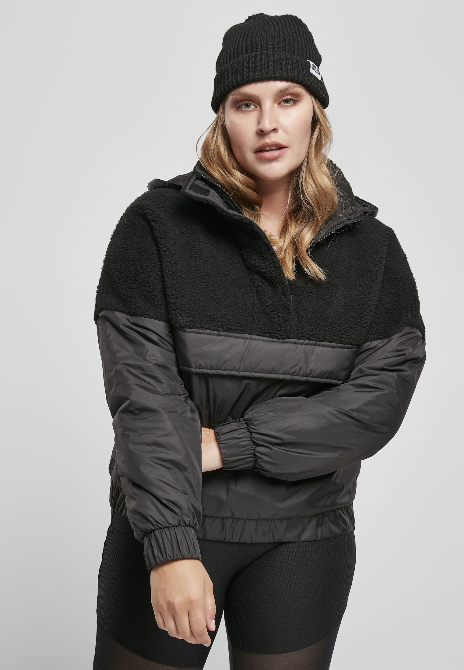 Women's drawstring jacket Sherpa Mix black/black