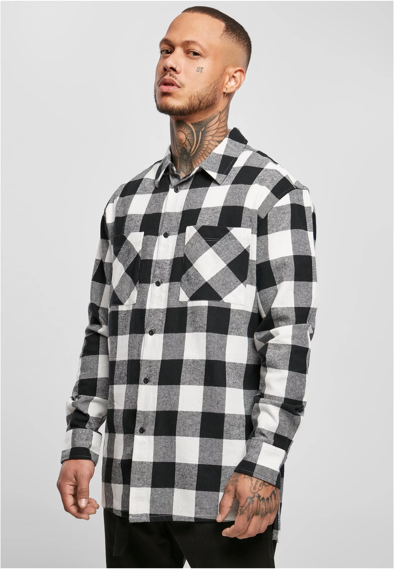 Long oversized checkered shirt black/white