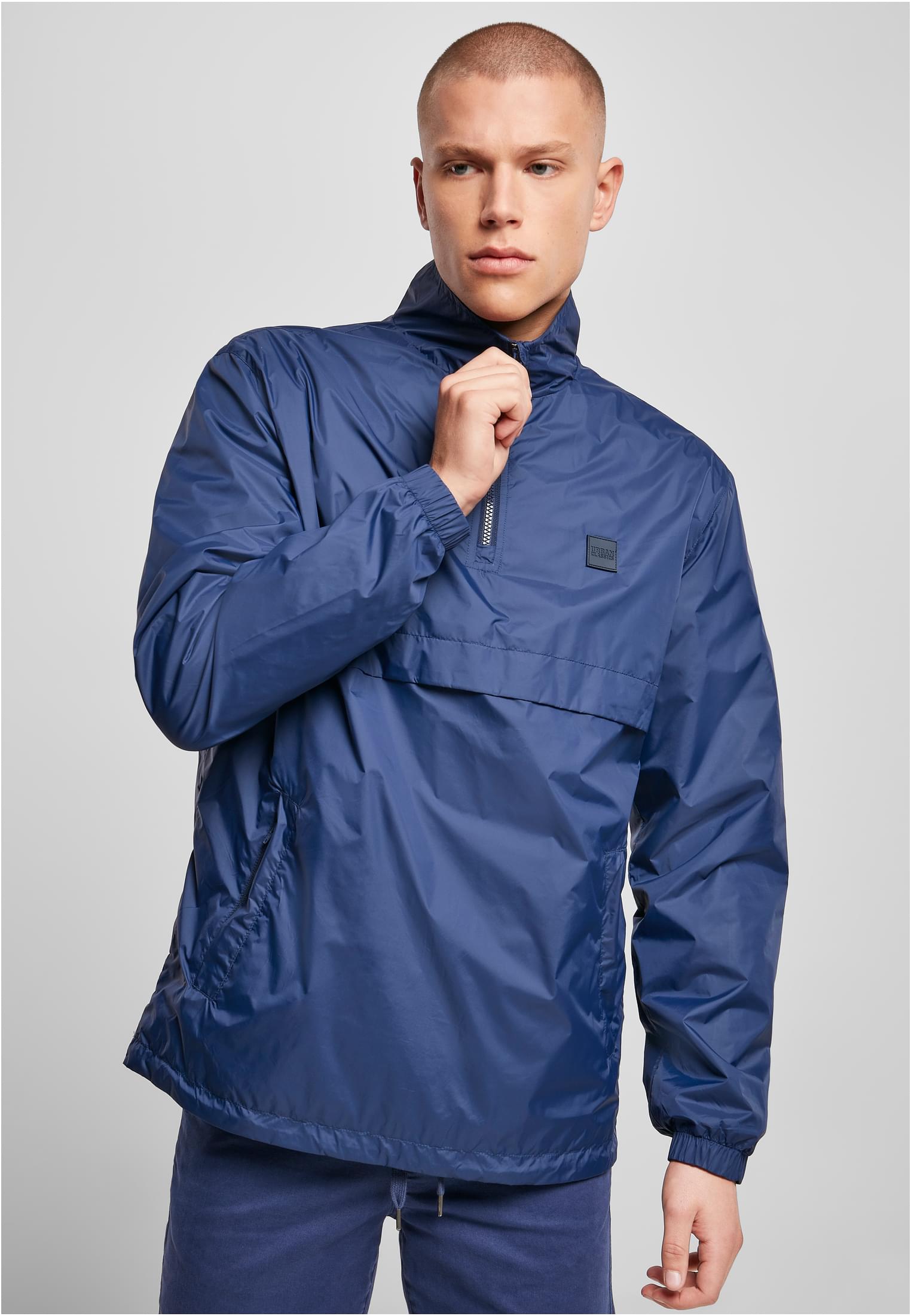 Stand Up Collar Pull Over Jacket Dark Blue