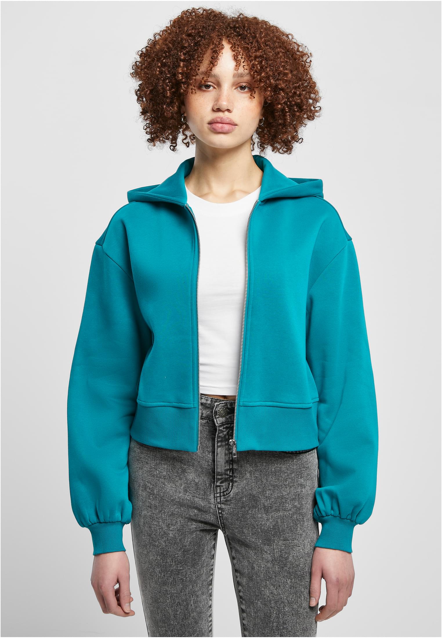 Women&#039;s Short Oversized Zipper Jacket Watergreen