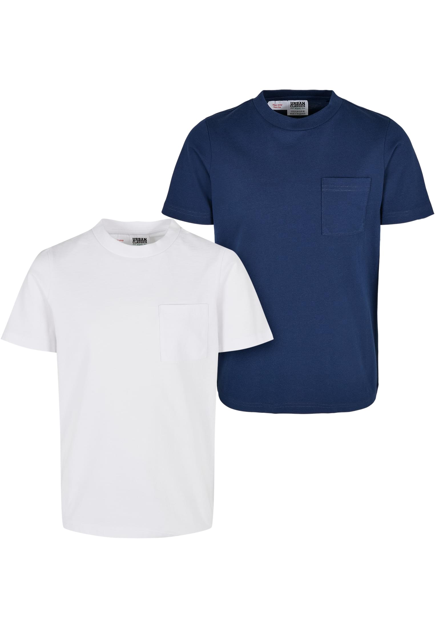 Boys' Basic T-Shirt Organic Cotton, 2 Packs, White/Navy Blue