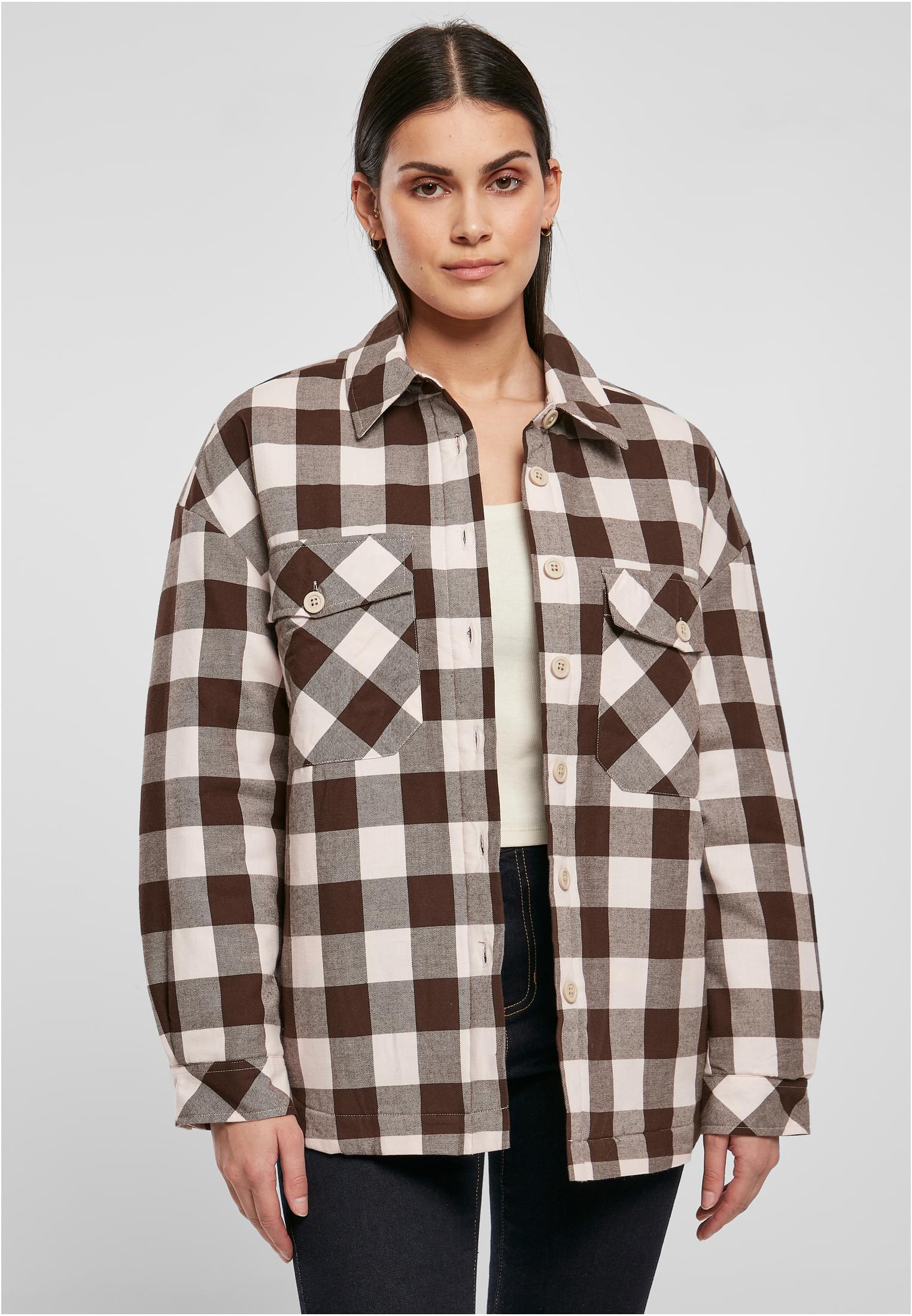 Women&#039;s flannel padded overshirt pink/brown
