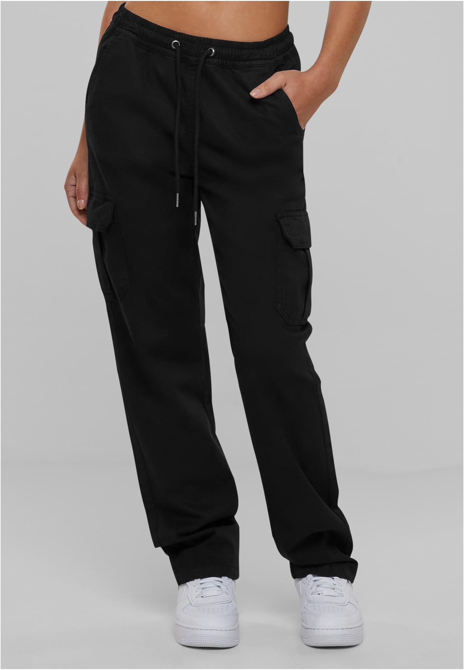 Women&#039;s Cargo Twill High Waisted Trousers - Black