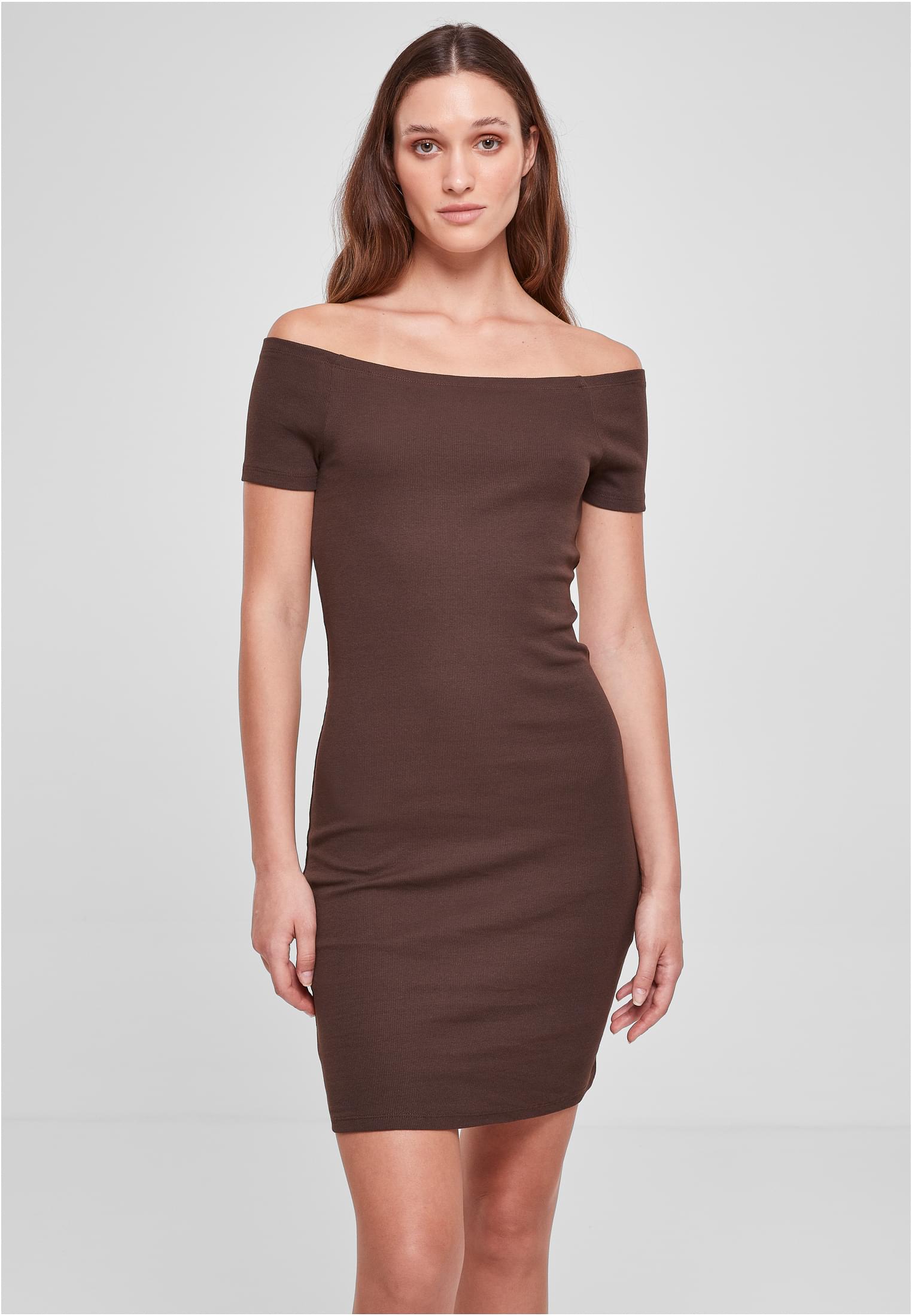 Women's Dress Off Shoulder Rib Brown