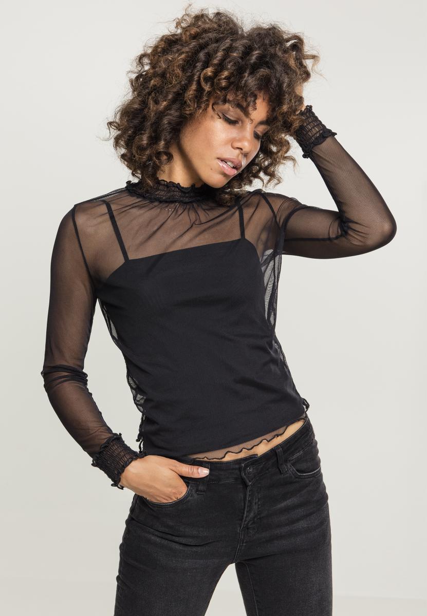 Women's Double-Layer Mesh L/S Black