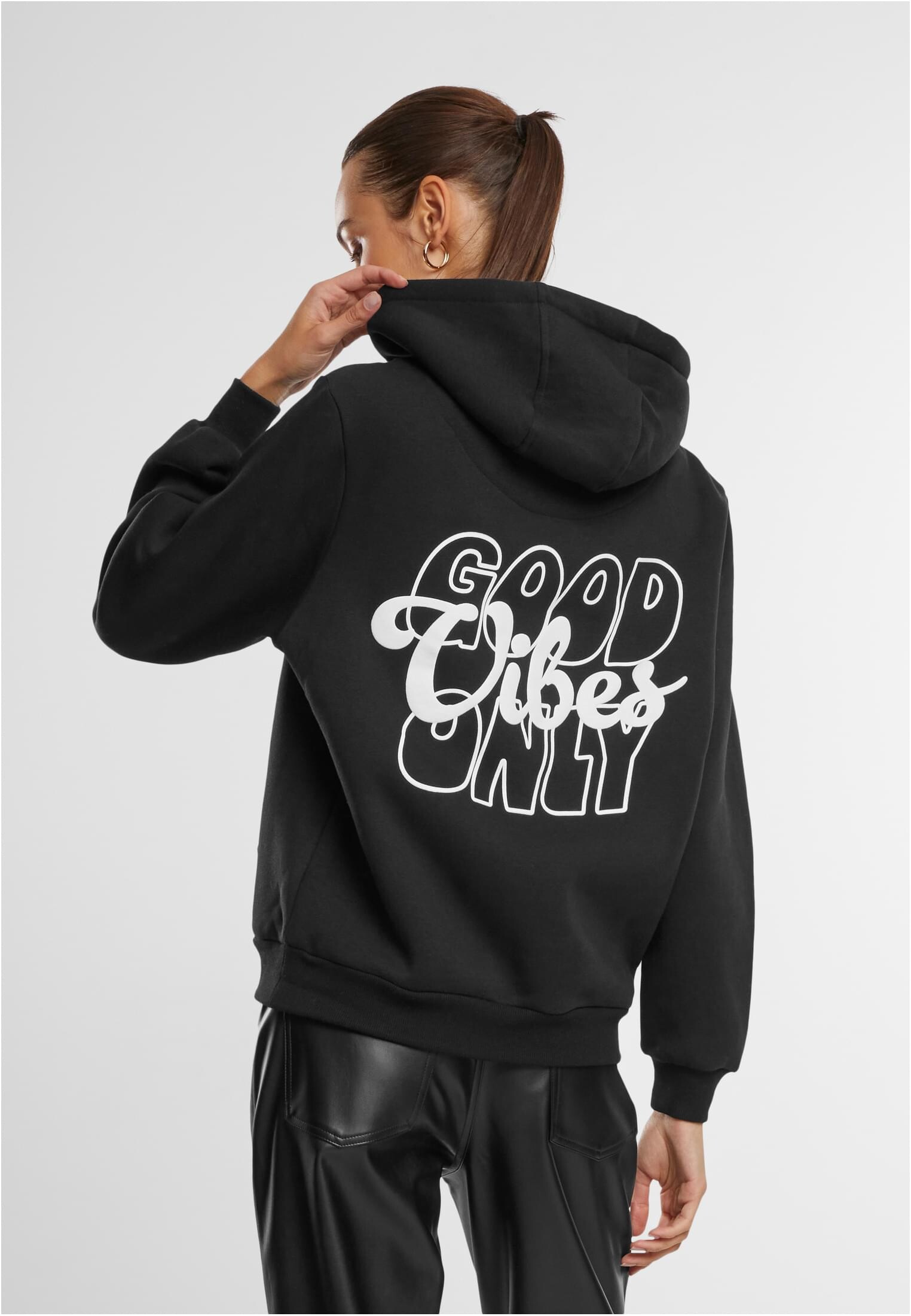 Women's Sweatshirt Good Vibes Puff Print Black