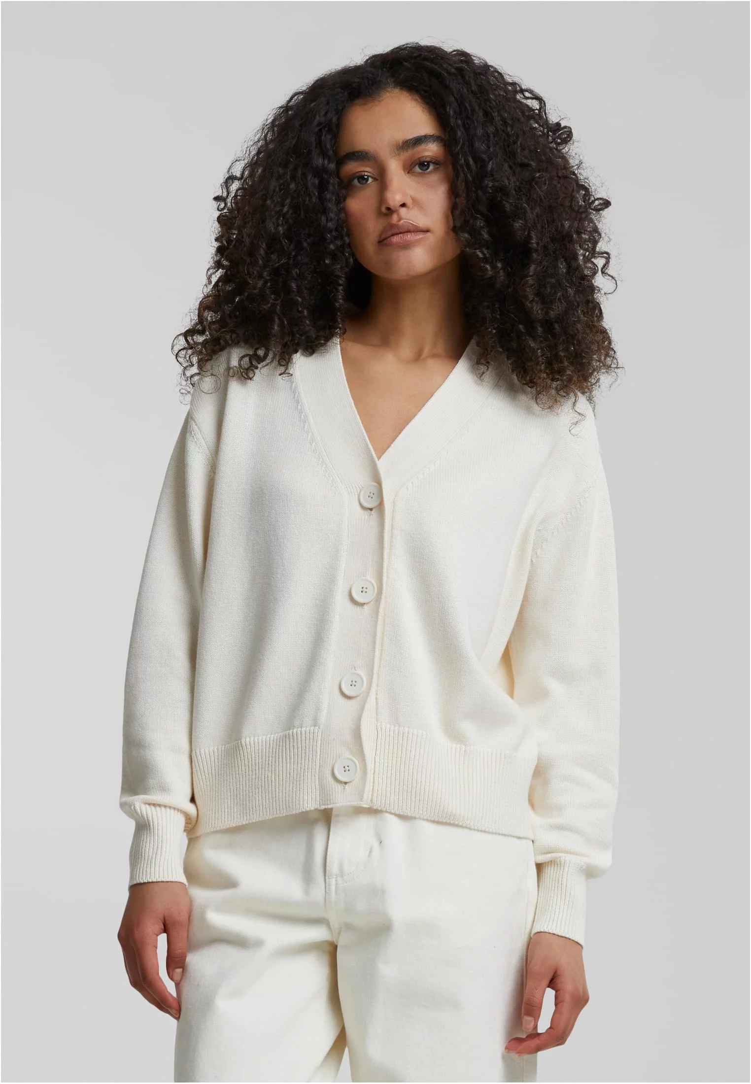 Women&#039;s ribbed cardigan with buttons cream