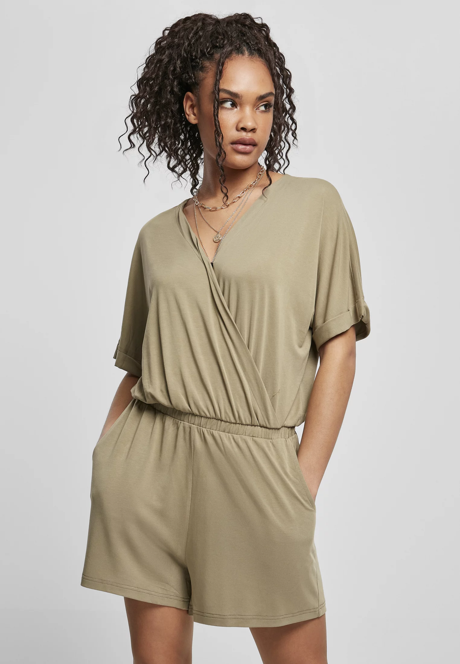 Women's short modal jumpsuit in khaki color