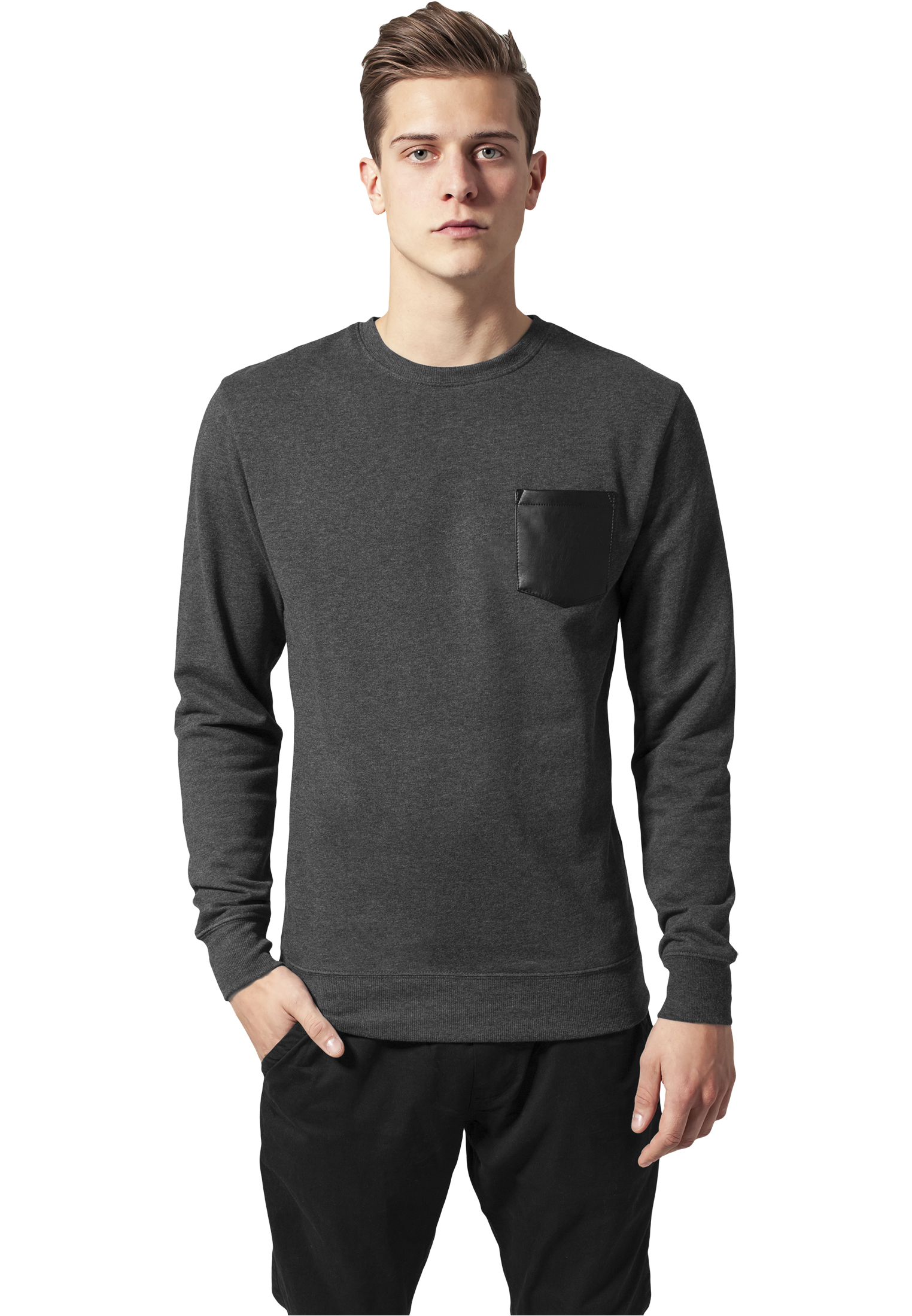 Kontrastní Kapsa Crewneck Uhlí/kůže