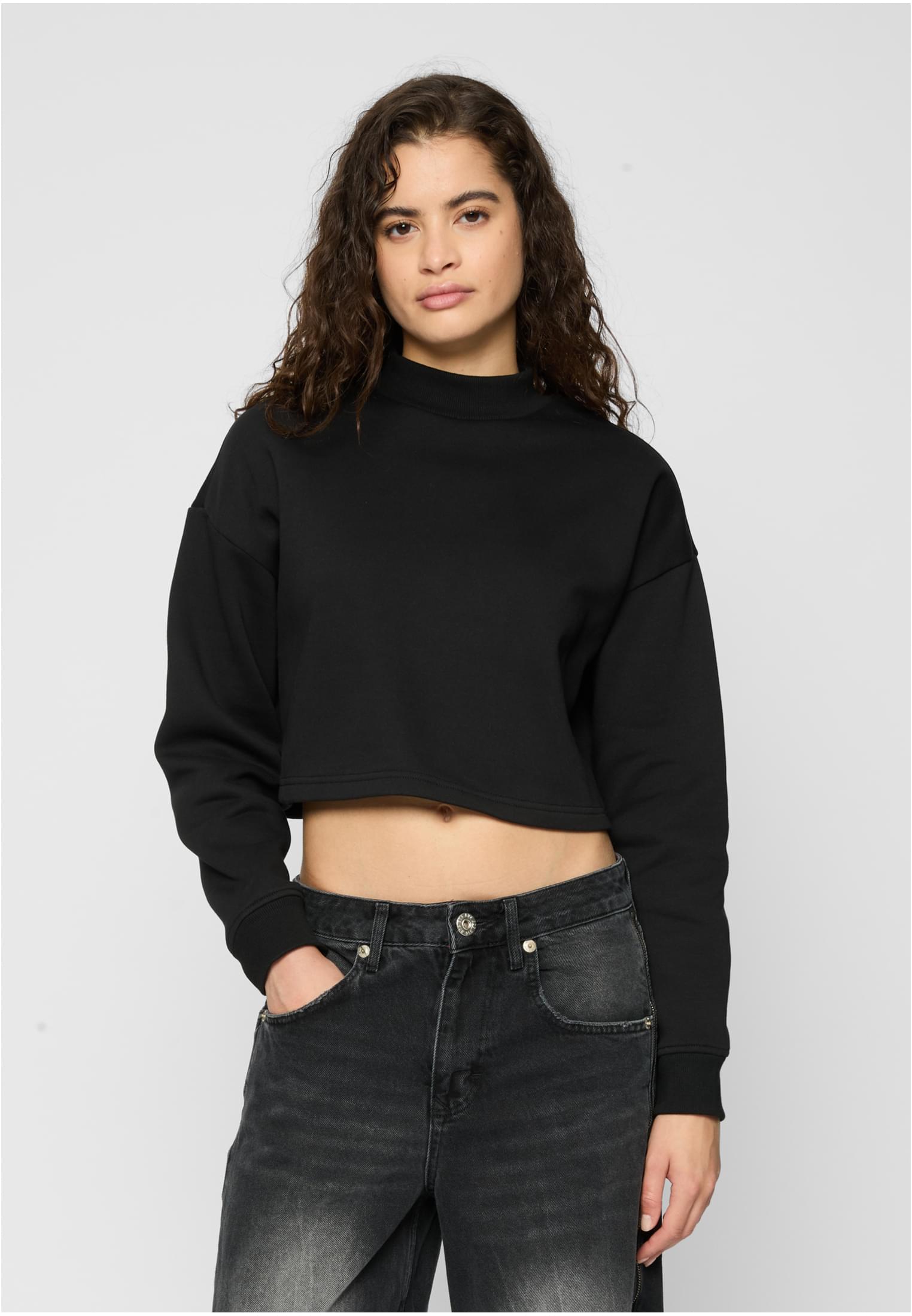 Dámský Cropped Oversized Sweat High Neck Crew černý