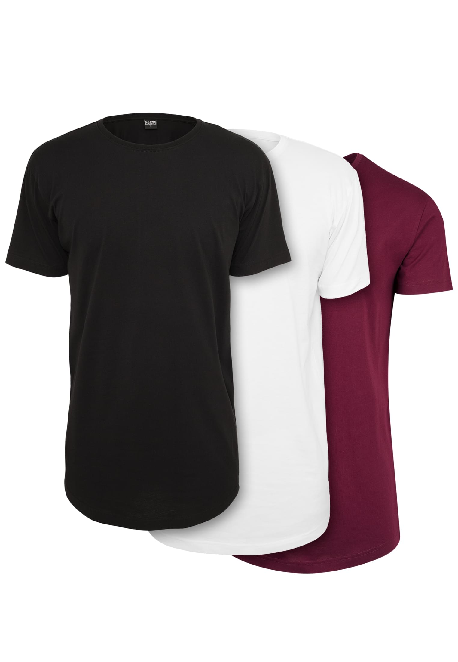 Men's T-shirts Shaped Long Tee 3-Pack Black+white+burgundy