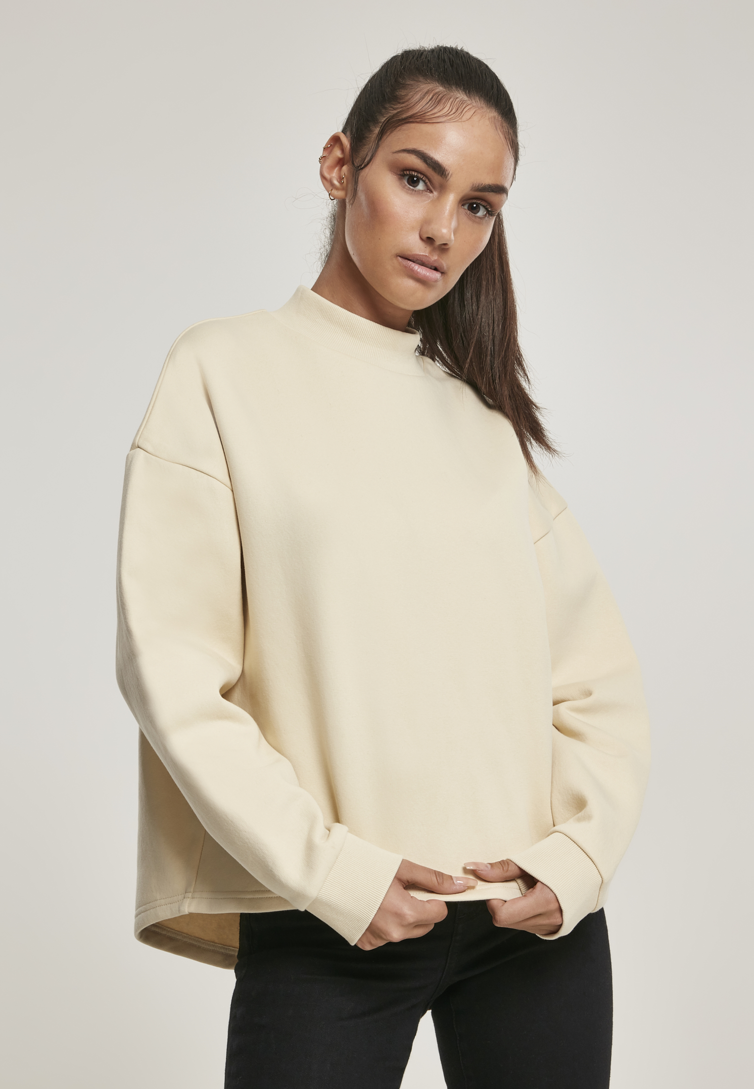 Women's Oversized High Neck Crew Sand