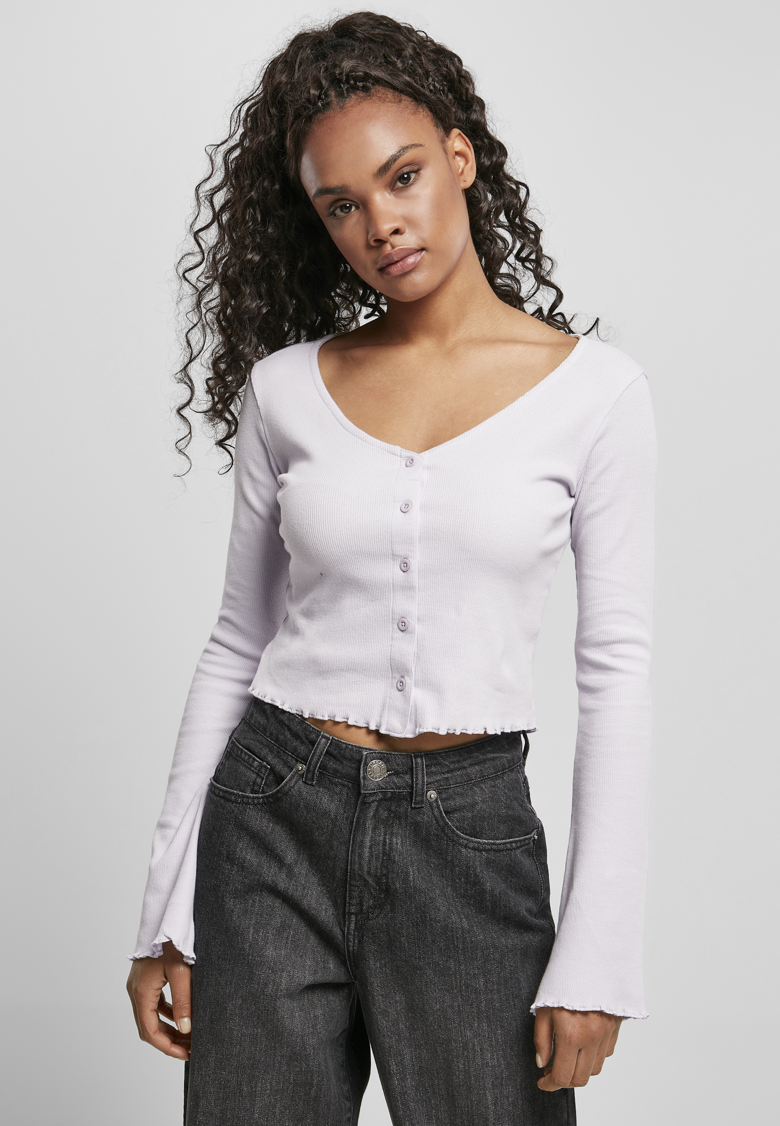Womens sweater with cropped rib soft lilac