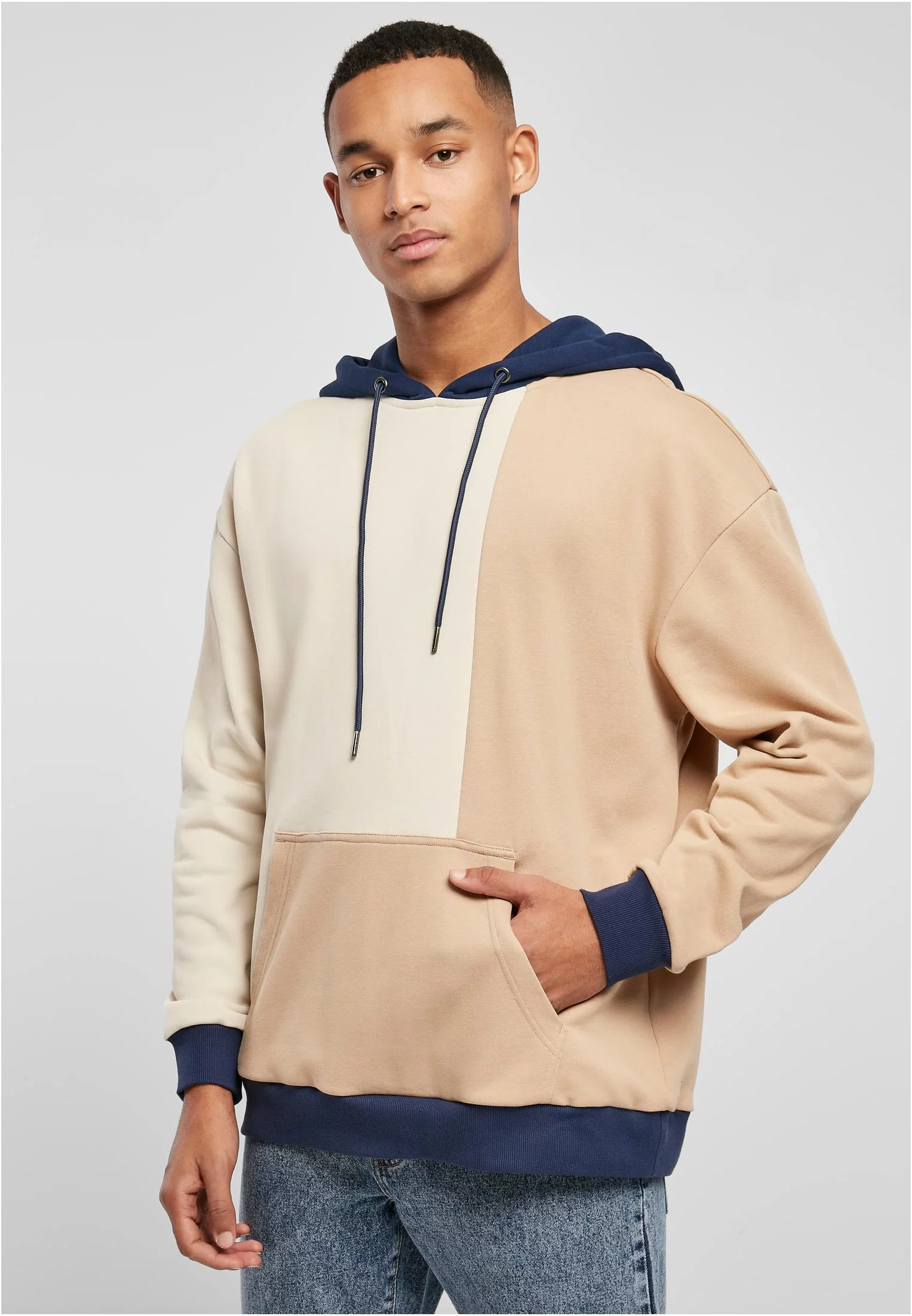 Oversized Color Block Hoody softgrass/unionbeige