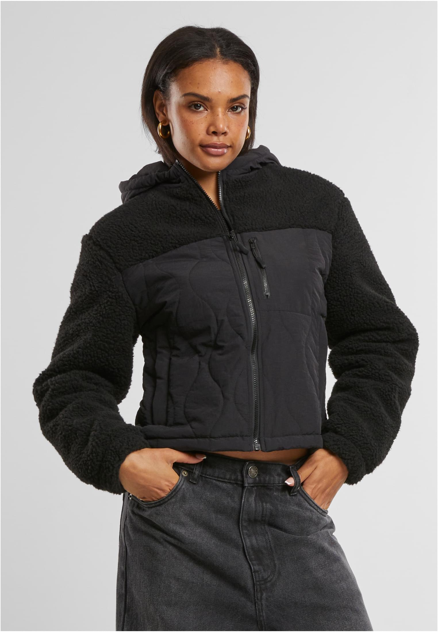 Women's Jacket Sherpa Crinkle Nylon Mix Black/black