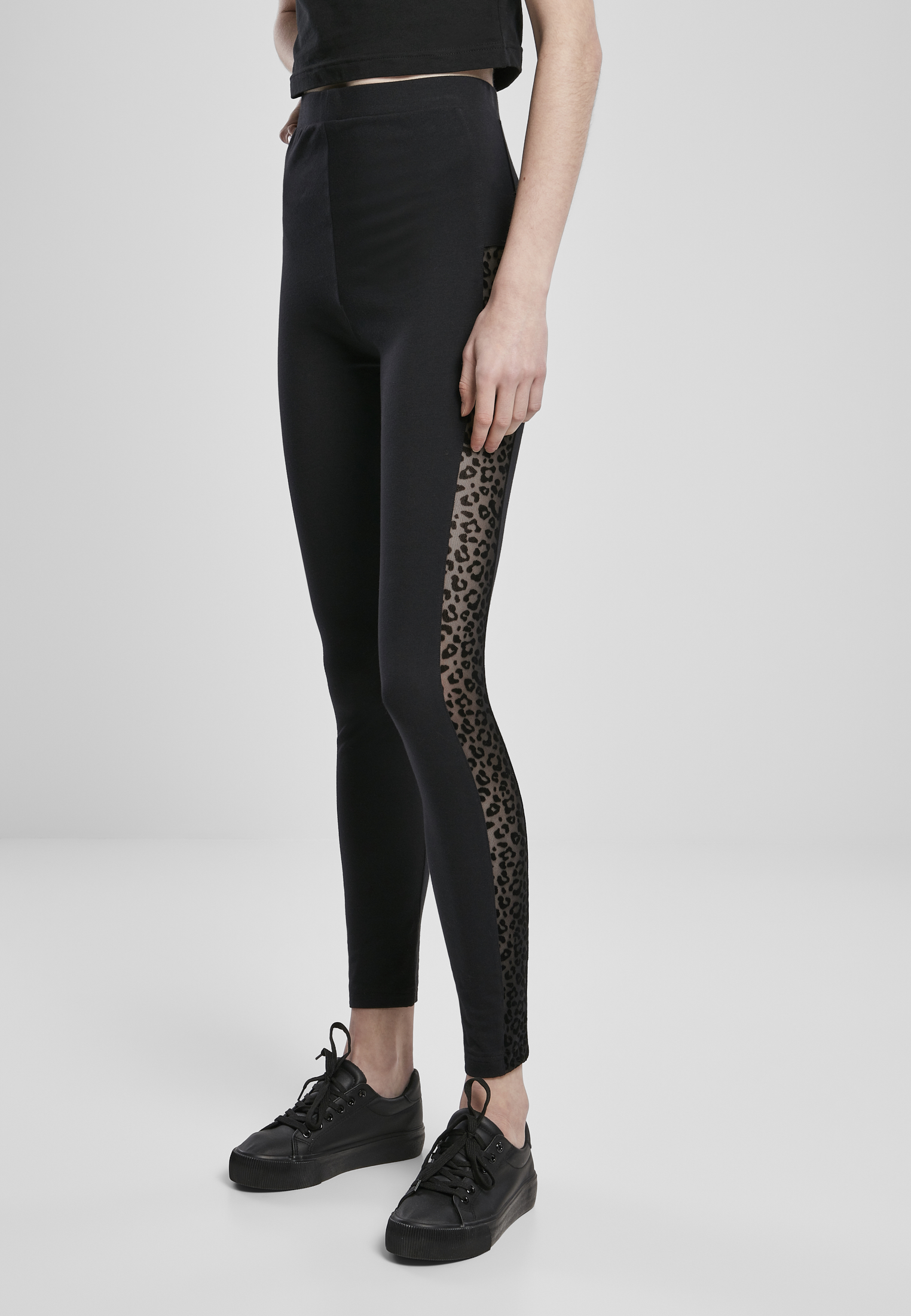 Doamnelor Flock Lace Stripe Jamggings Negru
