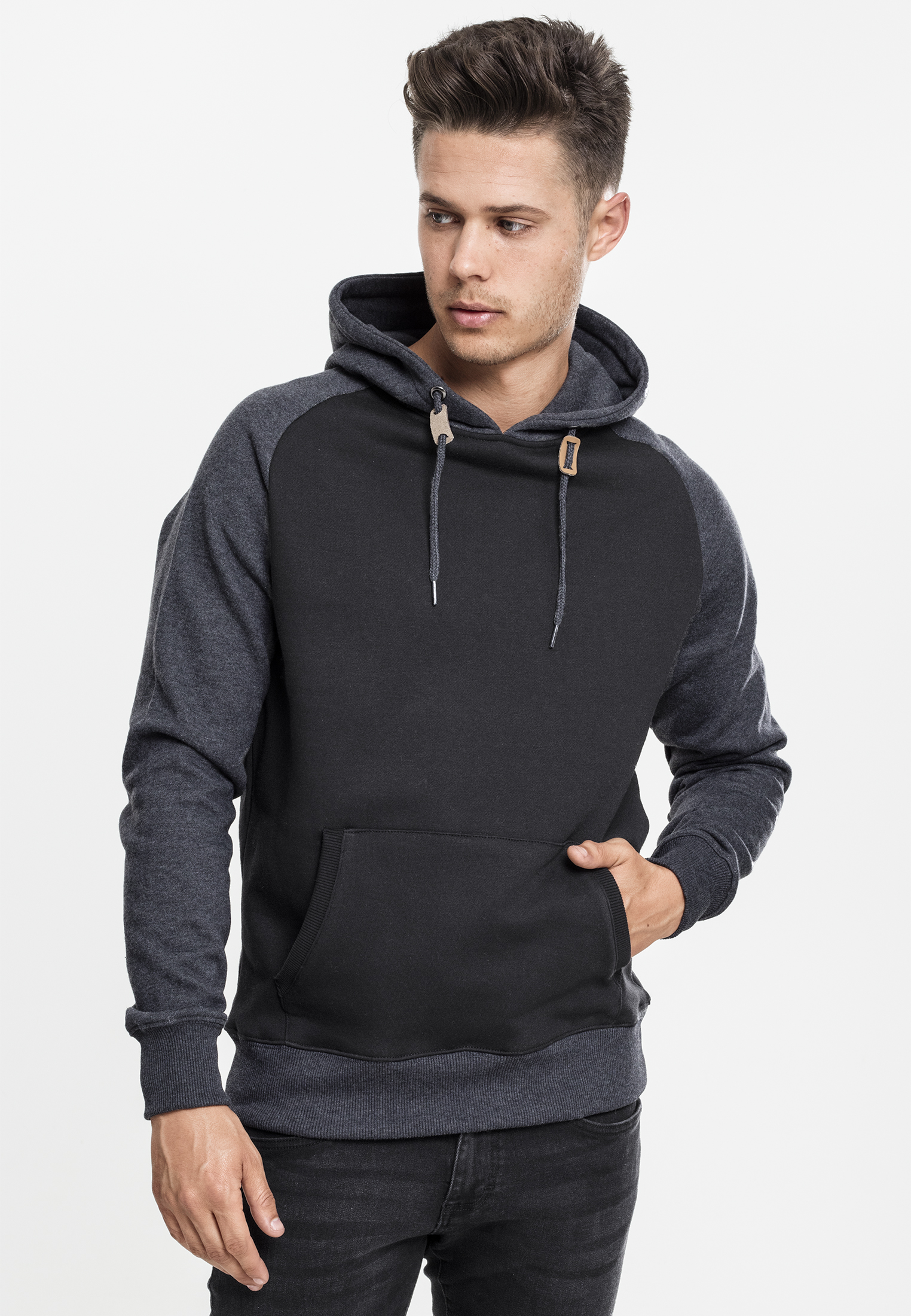 Raglan Contrasting Hoodie Blk/cha