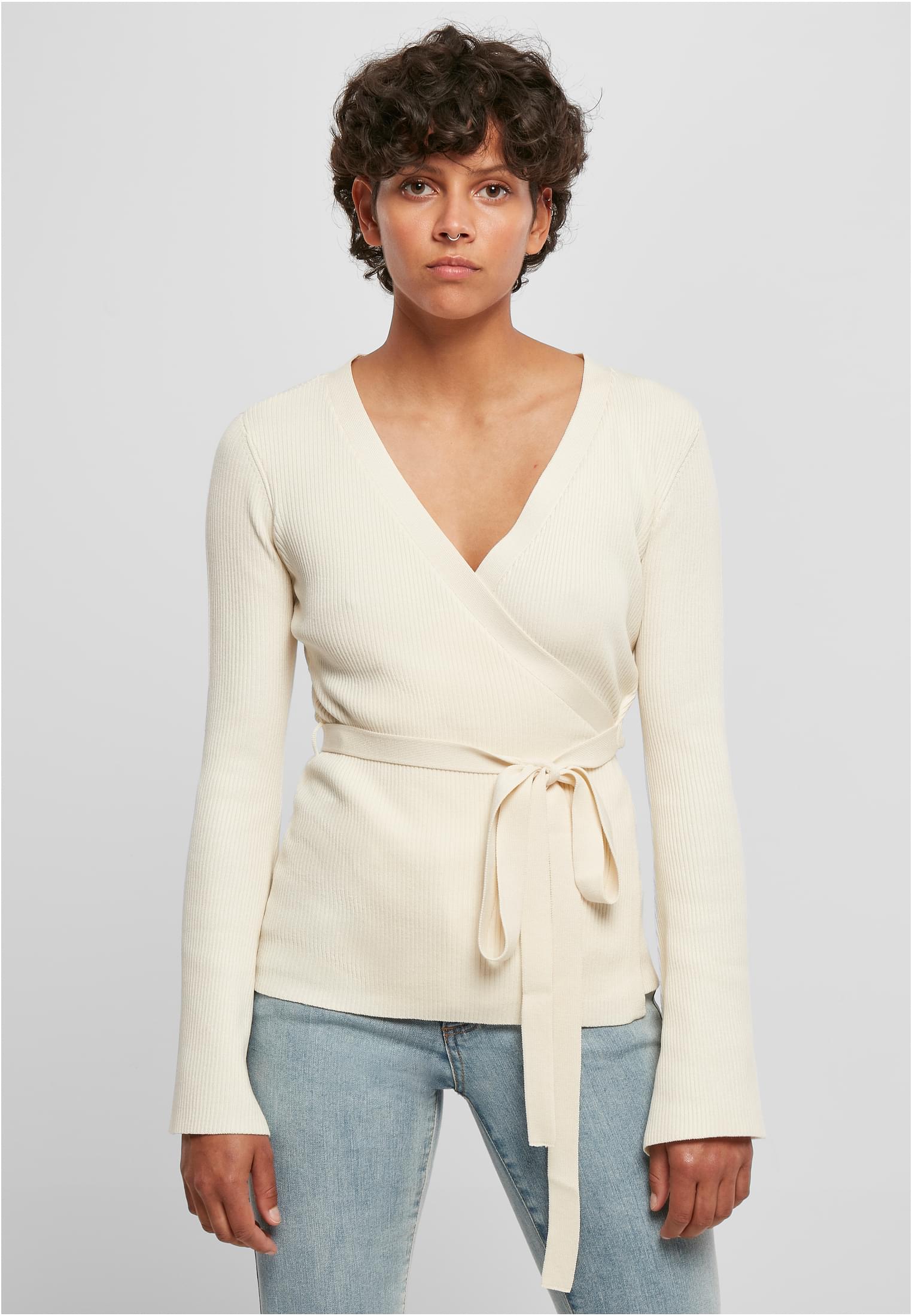 Women's rib knit wrapped cardigan whitesand