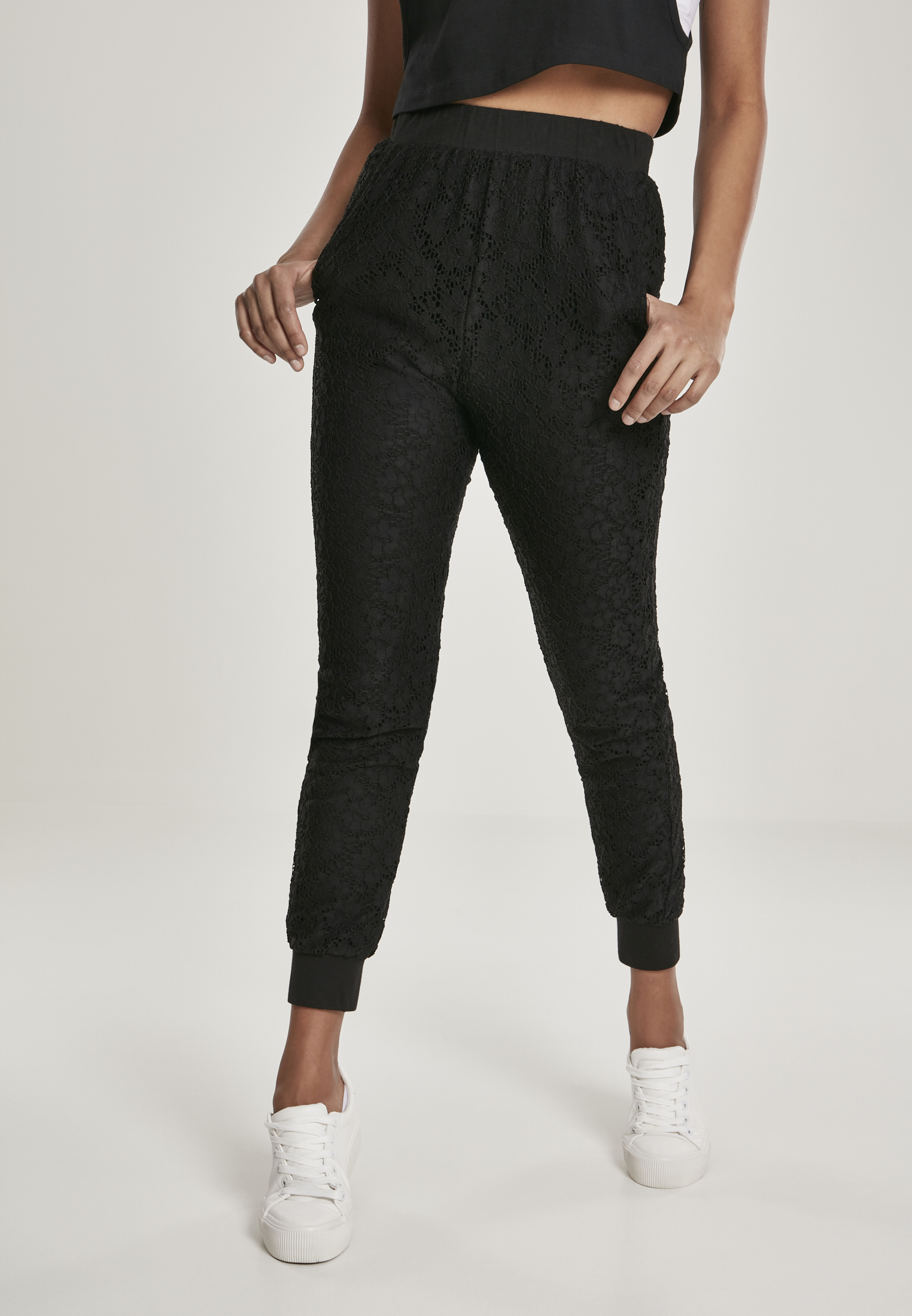 Women&#039;s Lace Jersey Jog Pants Black