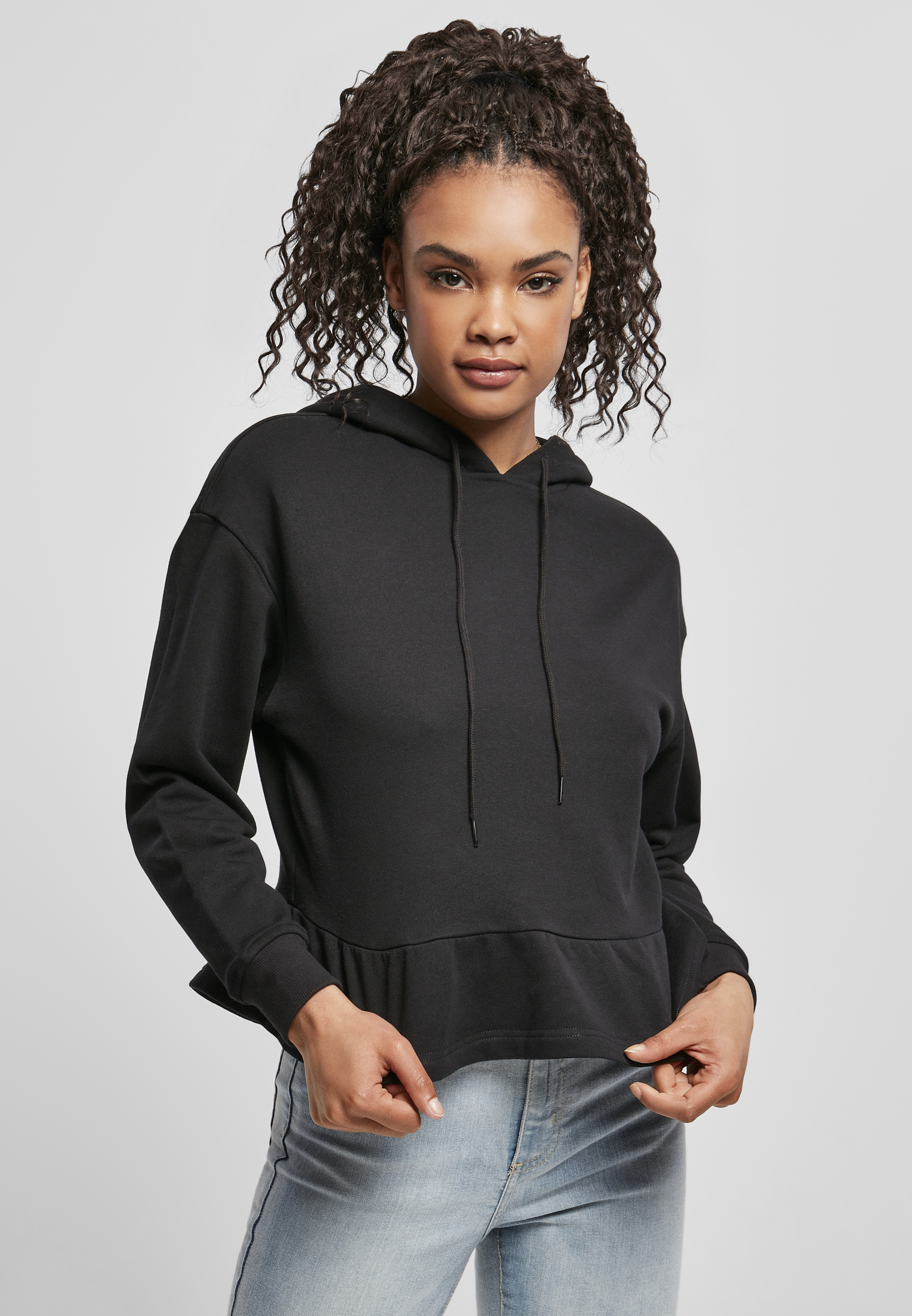 Doamnelor Volants organice Hoody Negru
