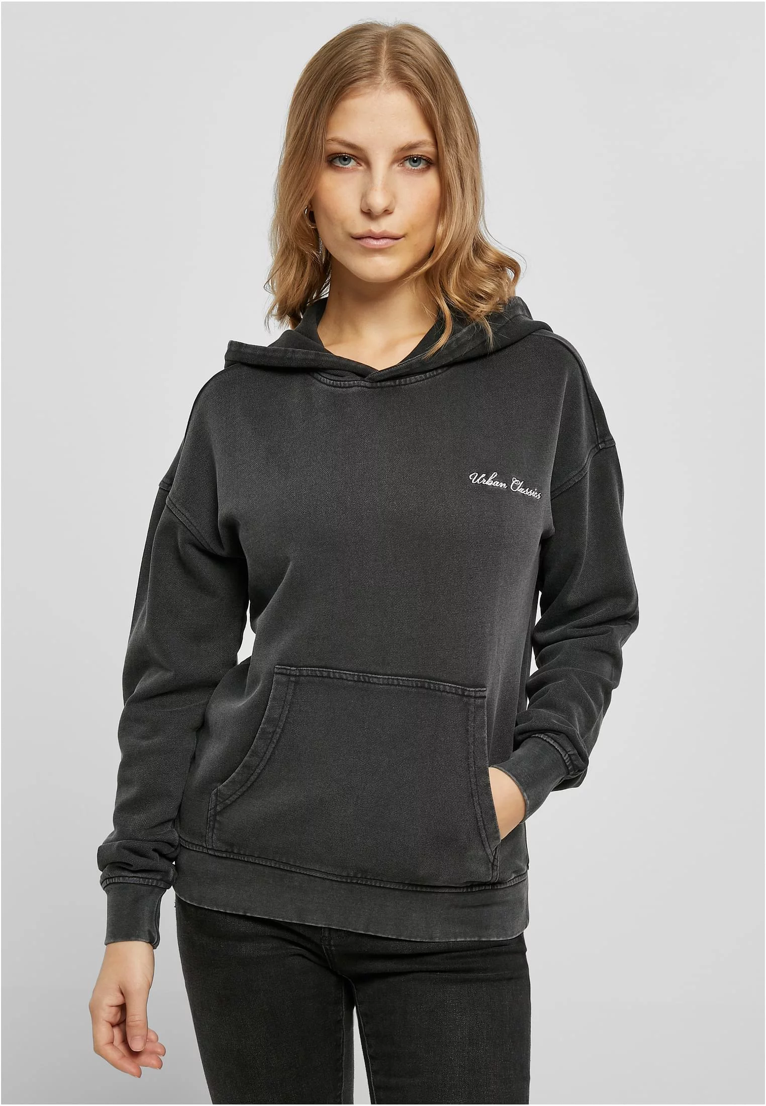 Womens small embroidery Terry Hoody black