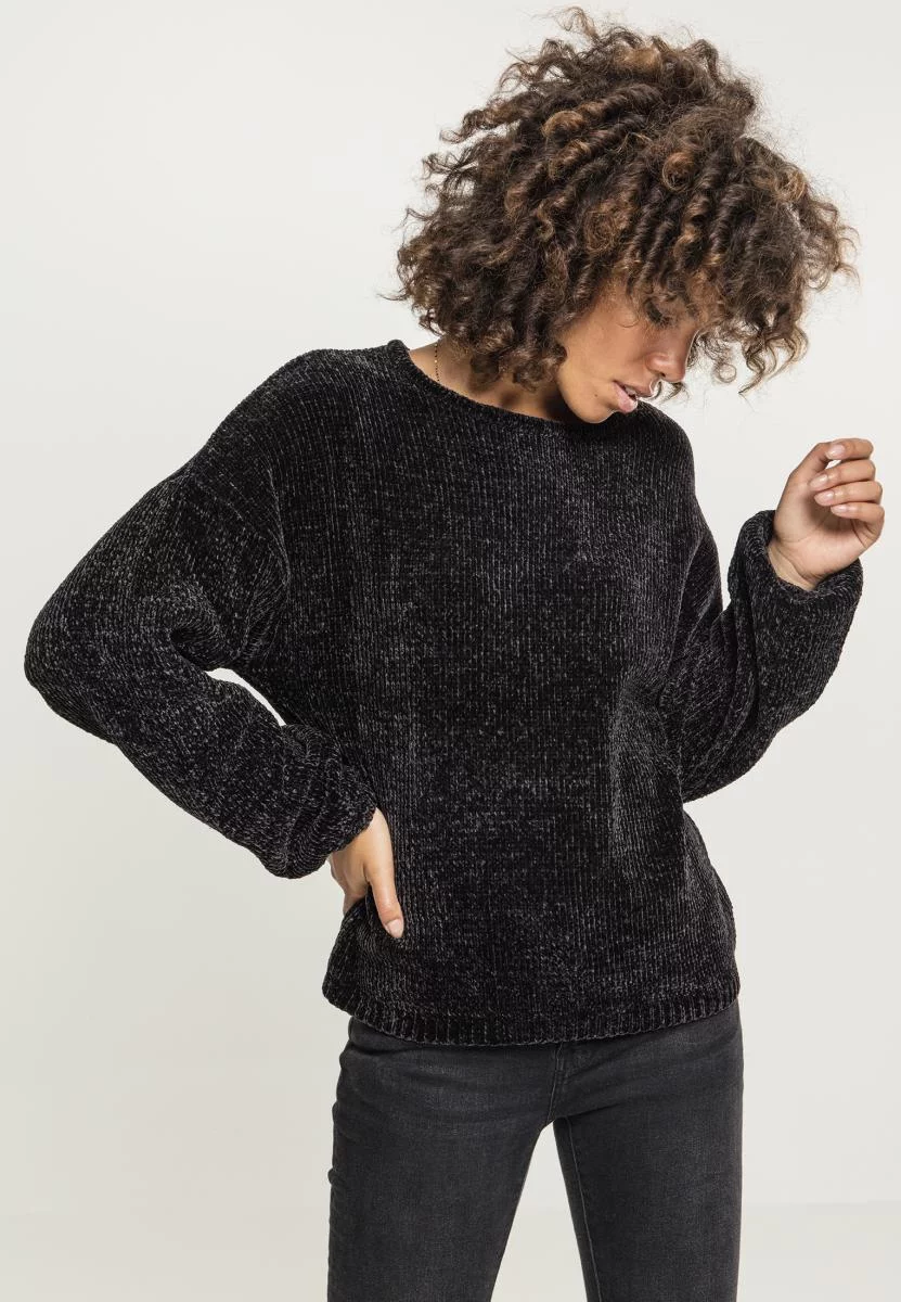 Womens oversize chenille sweater black