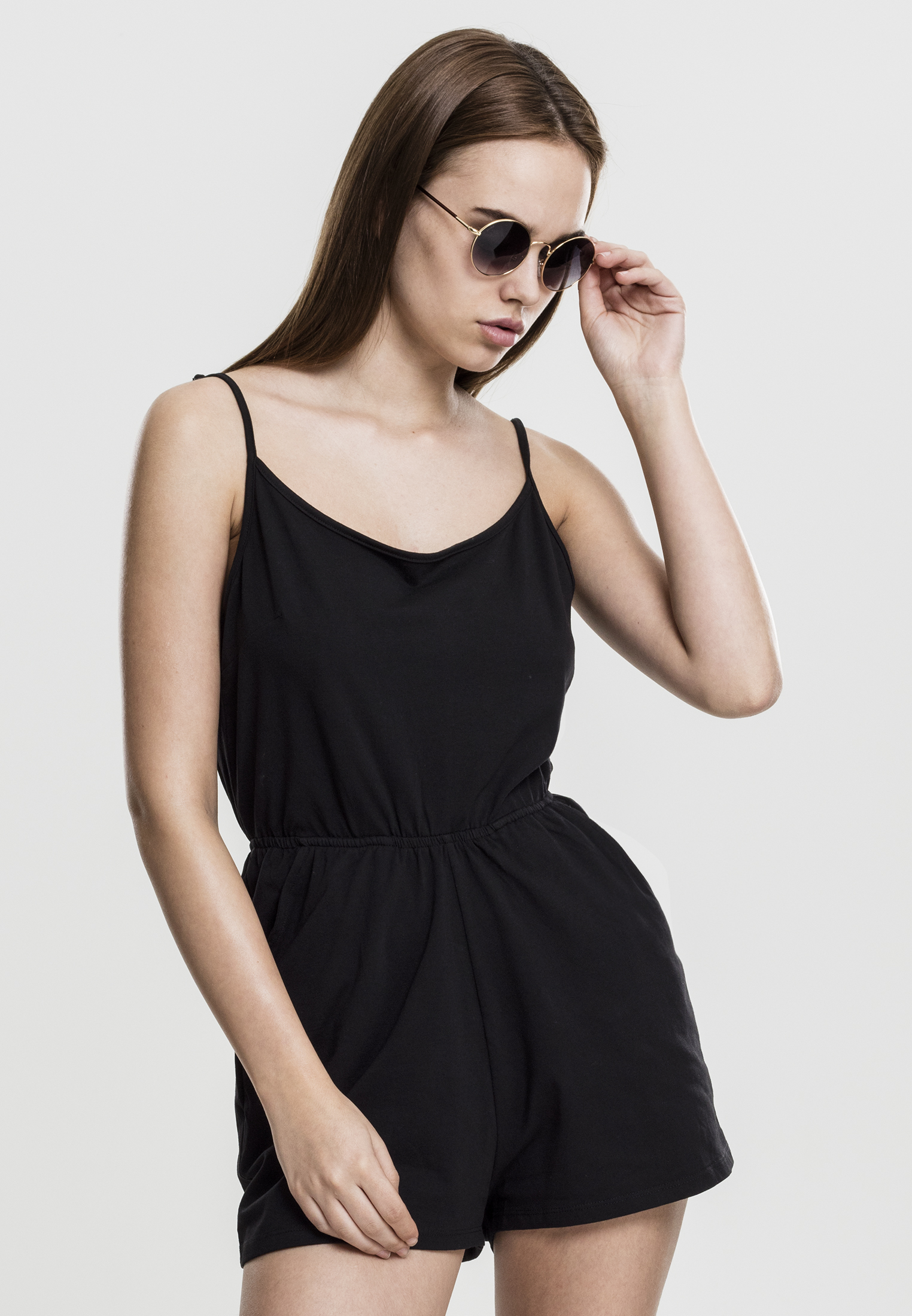 Women's Short Spaghetti Jumpsuit In Black Color