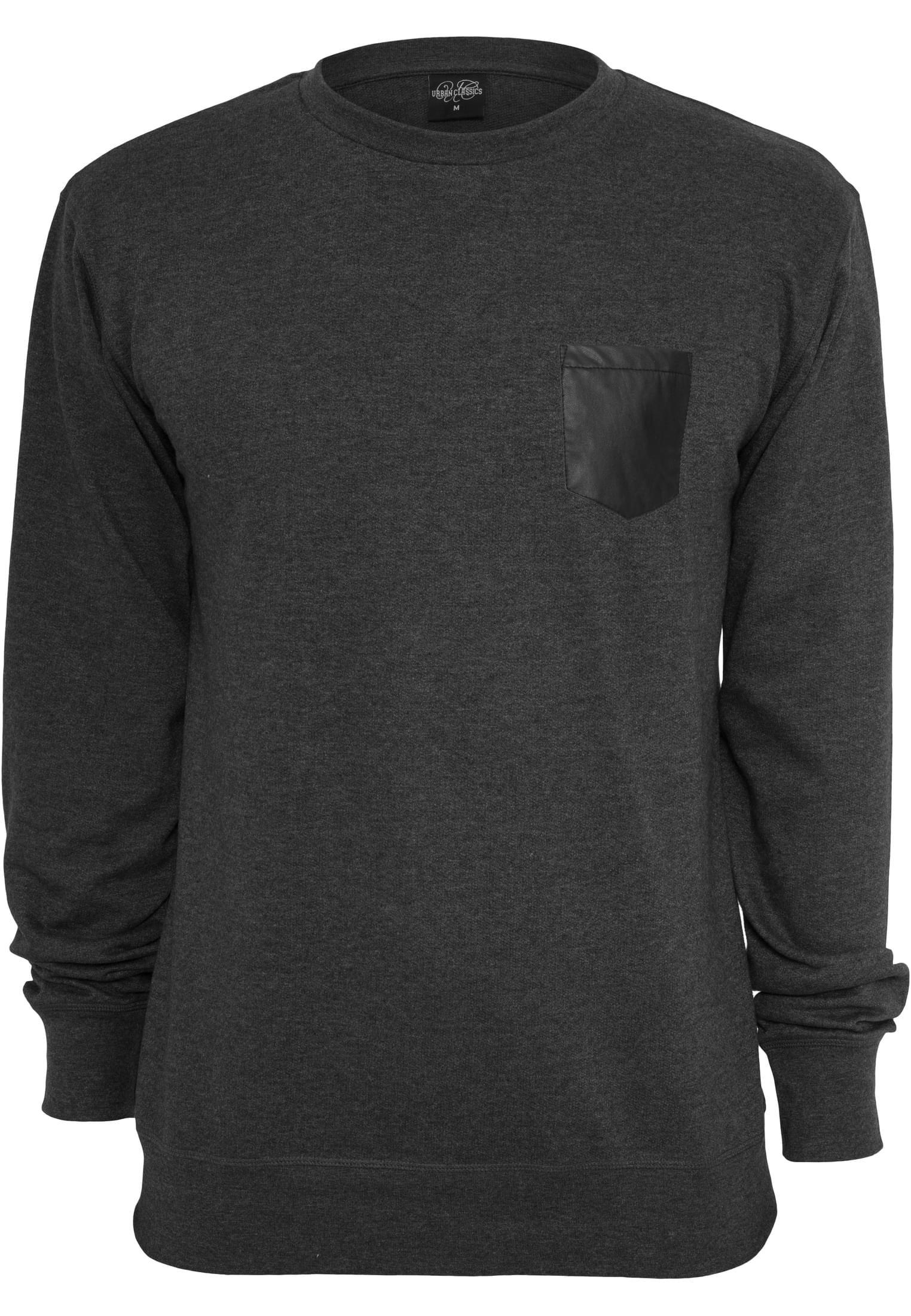 Contrasting Charcoal/Leather Crewneck Pocket
