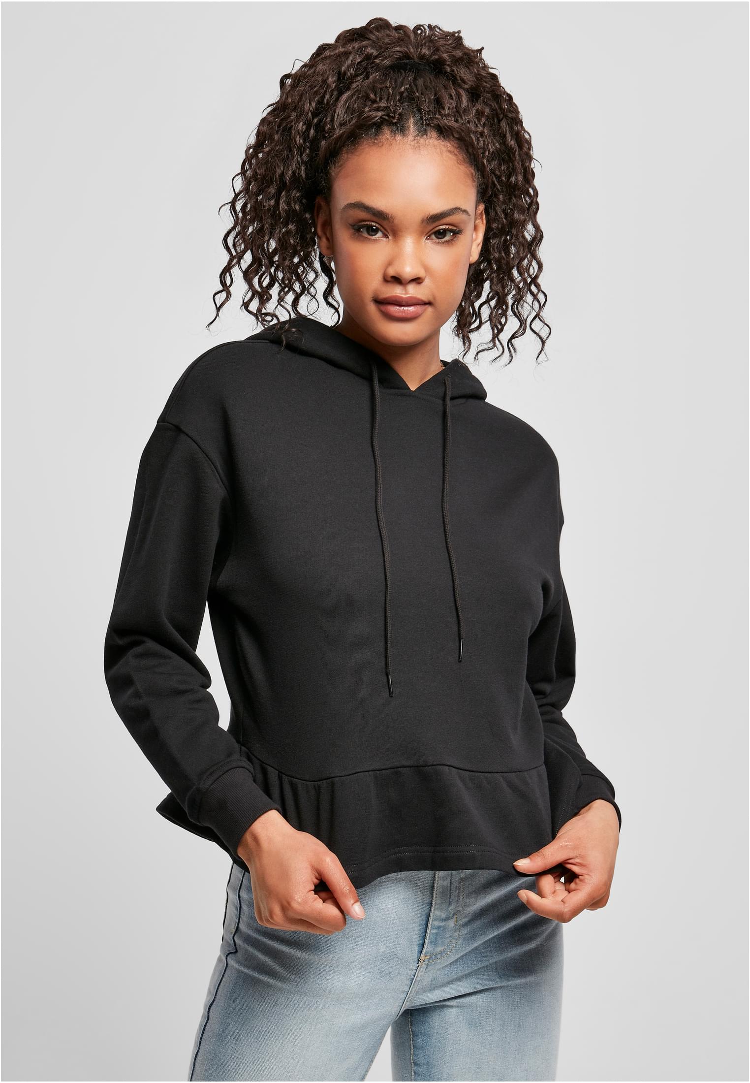 Doamnelor Volants organice Hoody Negru