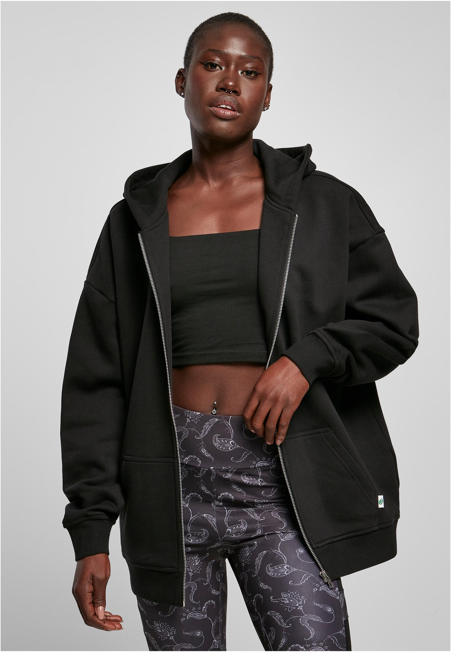 Women's oversized hoodie with zip in black