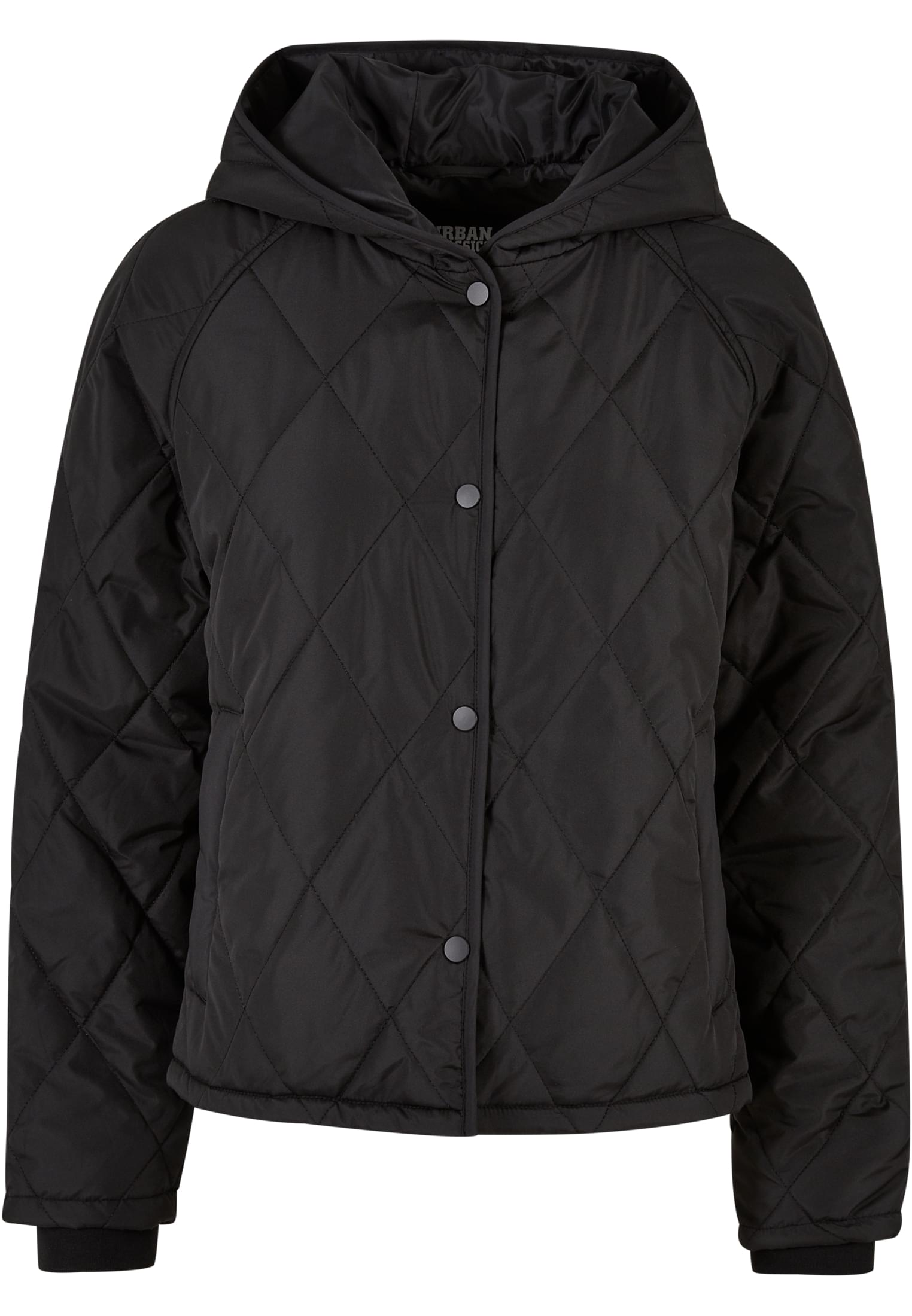 Women's Oversized Diamond Quilted Hooded Jacket Black