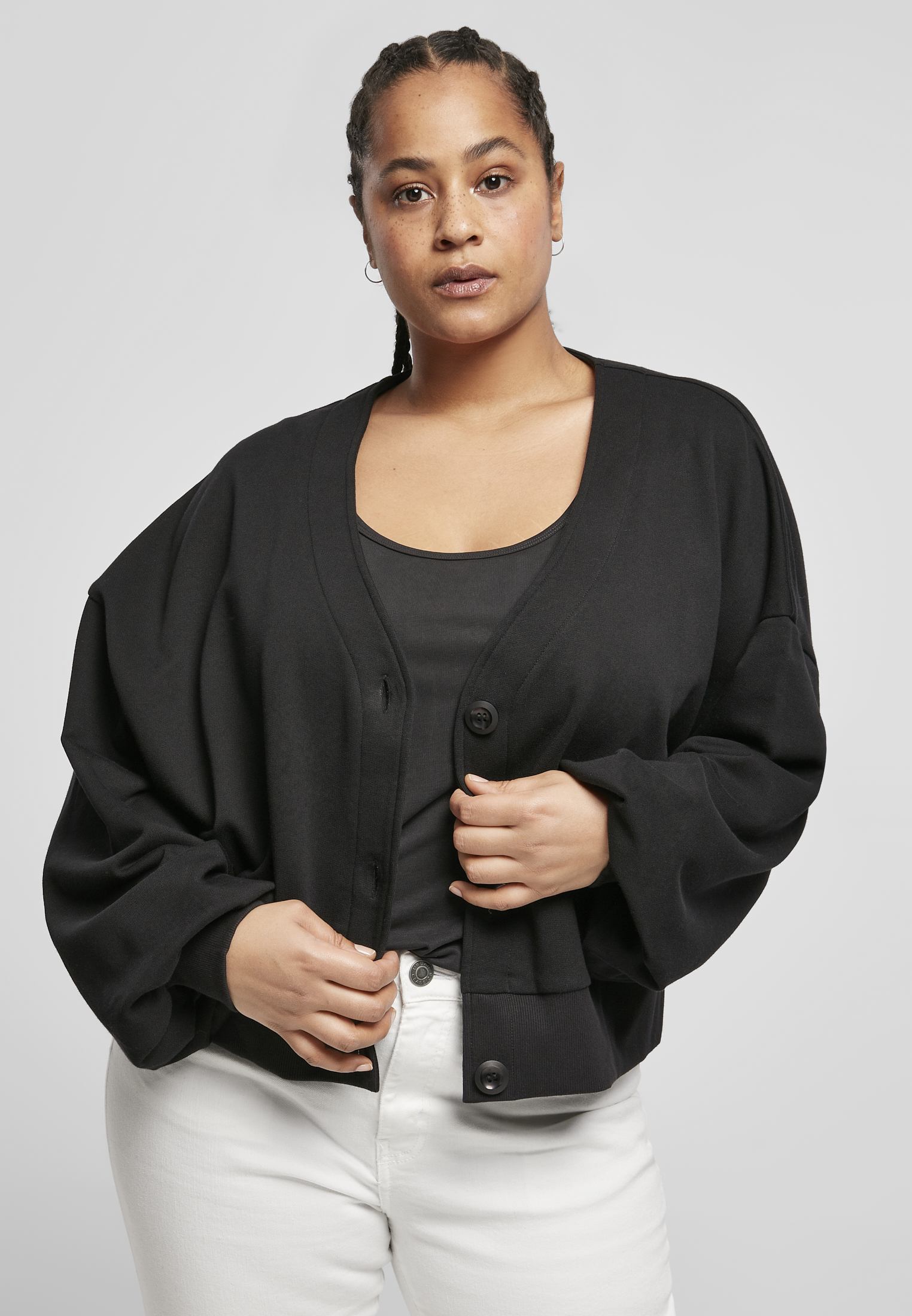 Women&#039;s Organic Oversized Short Terry Cardigan Black